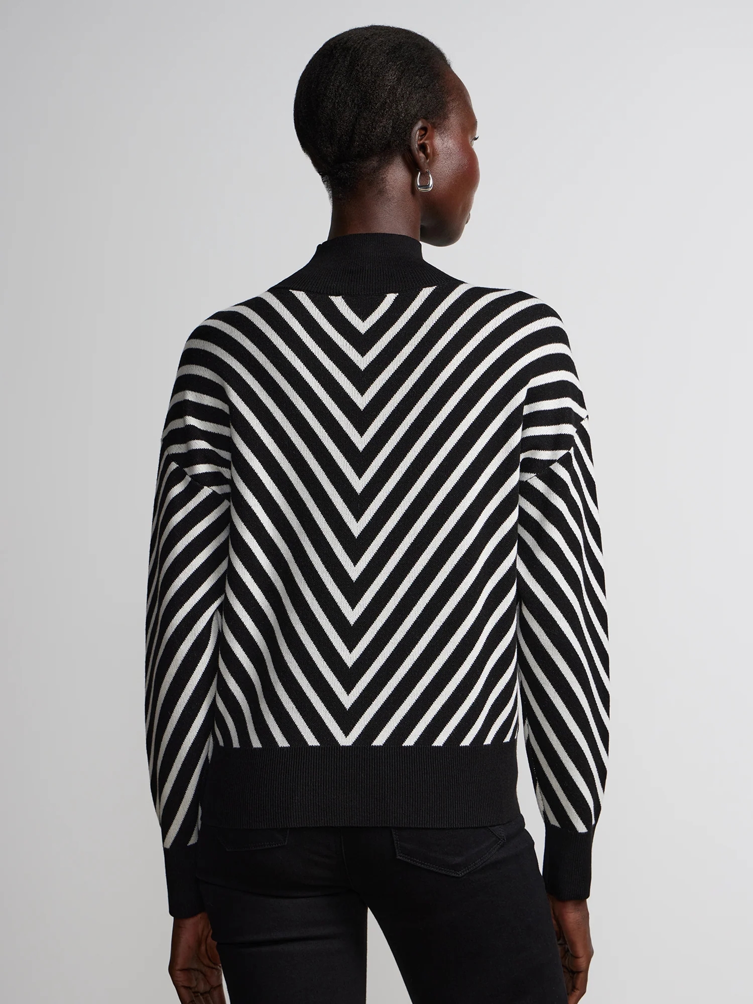 Long Sleeve Chevron Stripe Mock Neck Sweater - Image 3