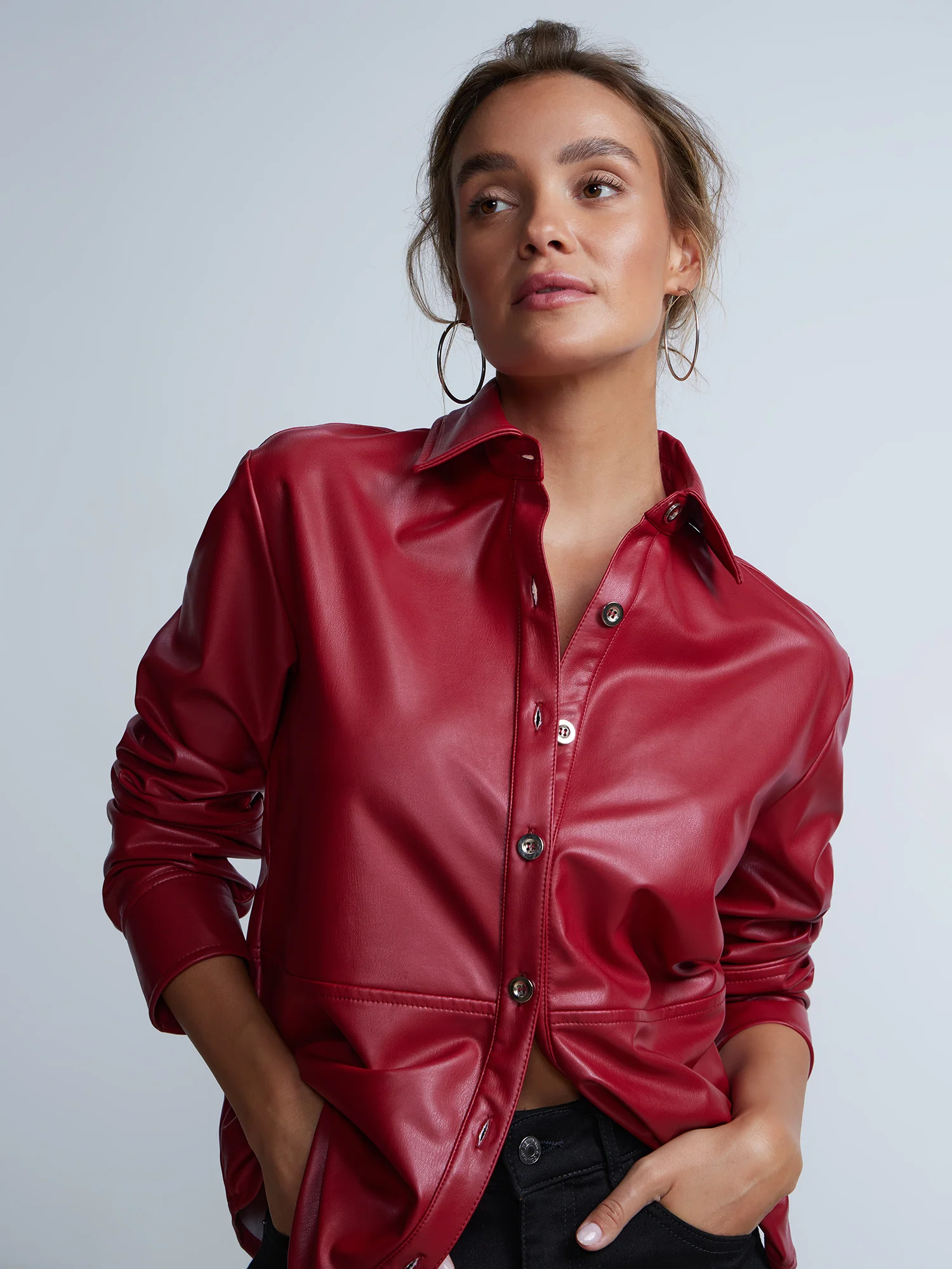 Vegan Leather Seam Detail Shirt