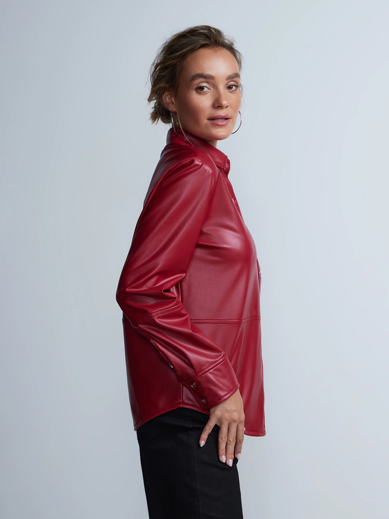 Vegan Leather Seam Detail Shirt - Image 2