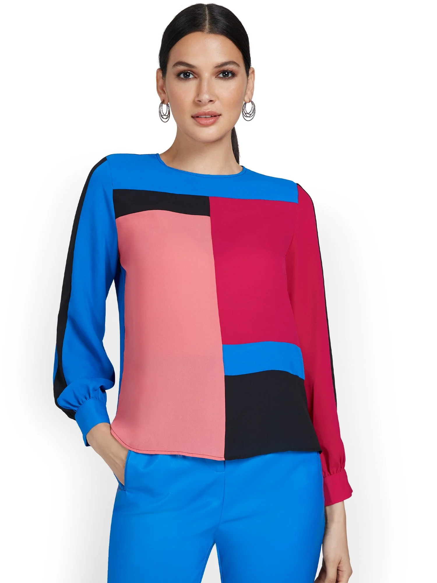 Long-Sleeve Colorblock Blouse - Image 2