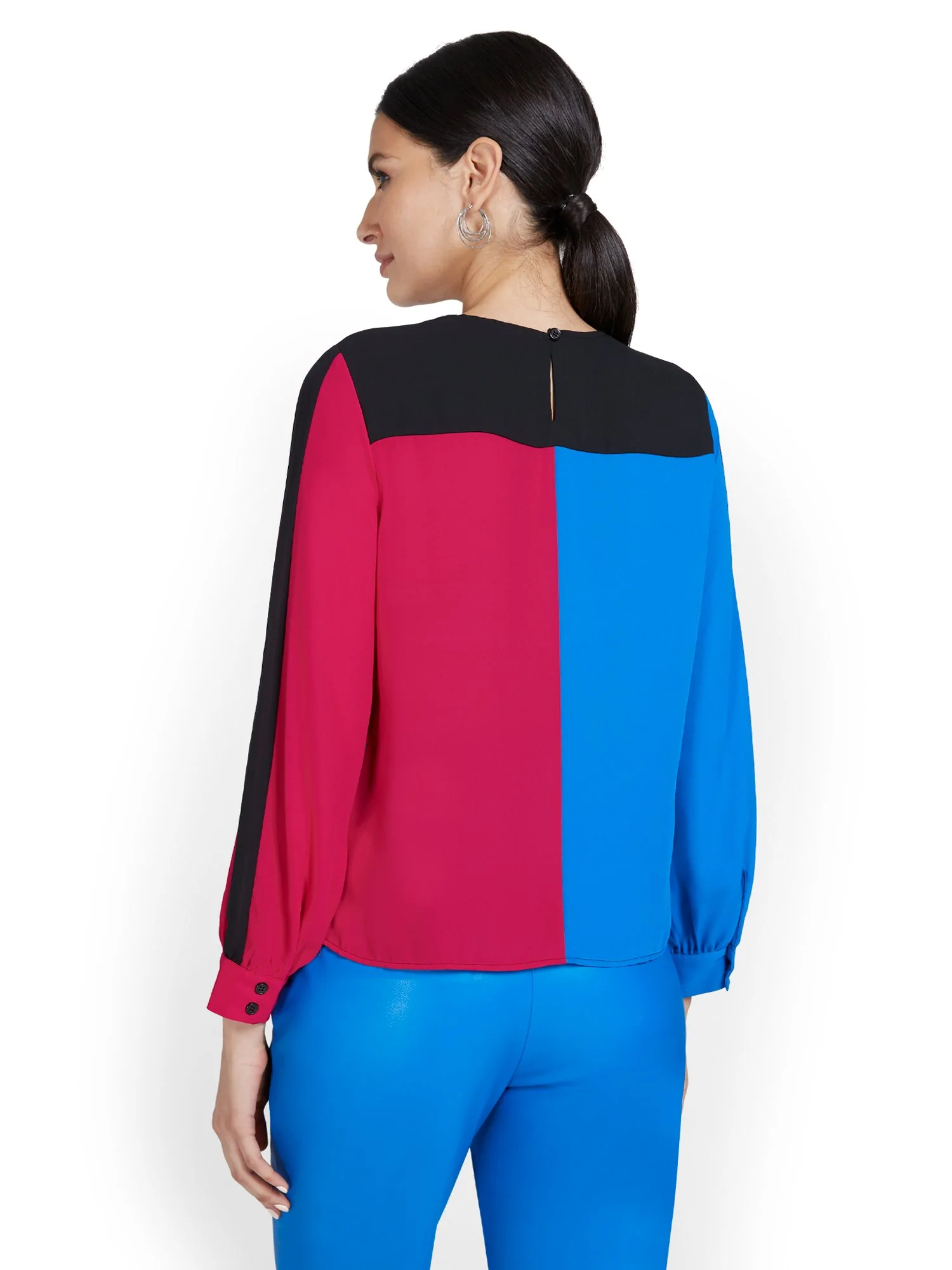 Long-Sleeve Colorblock Blouse - Image 3