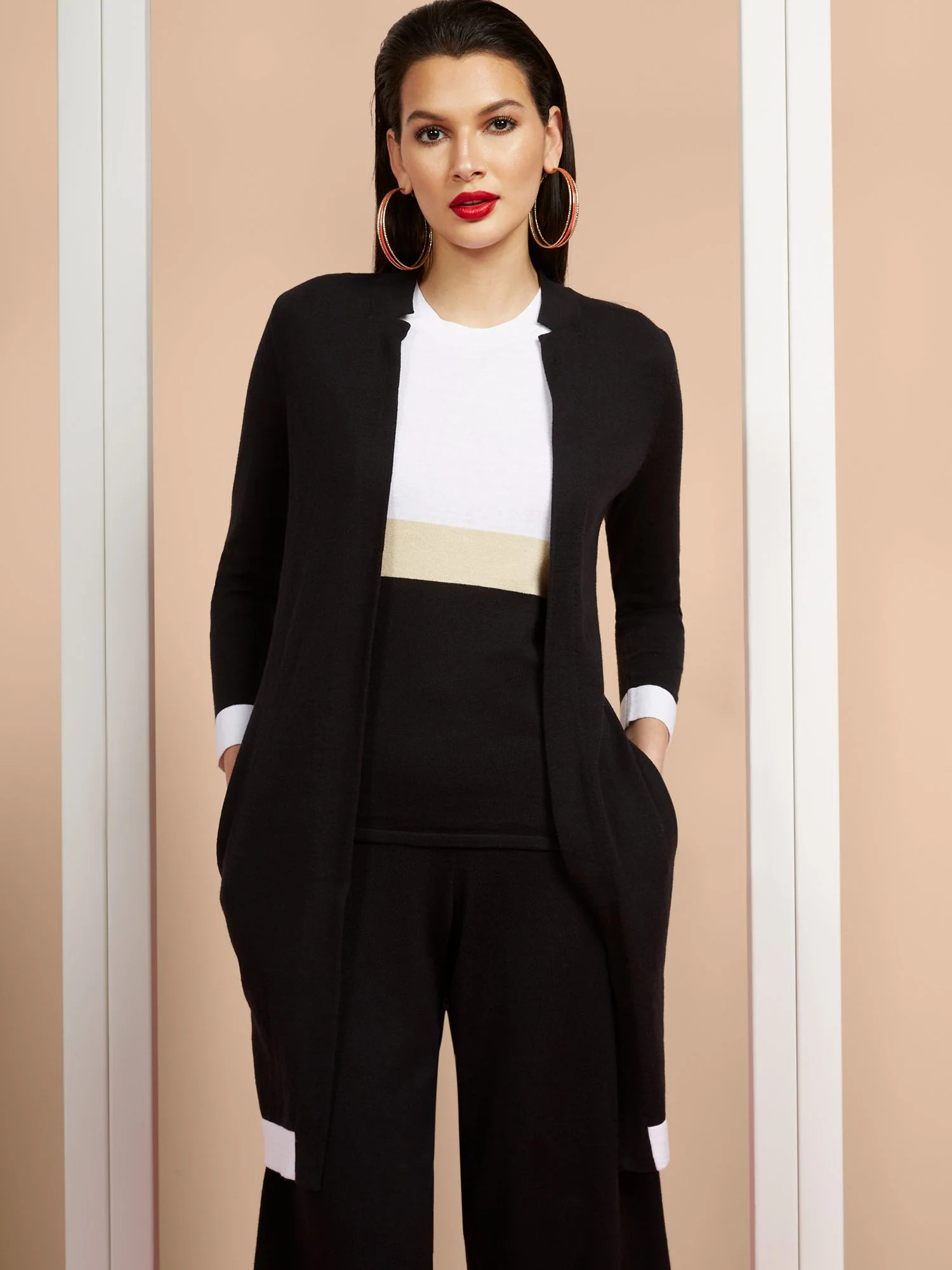 Long-Sleeve Contrast-Hem Cardigan - Image 4