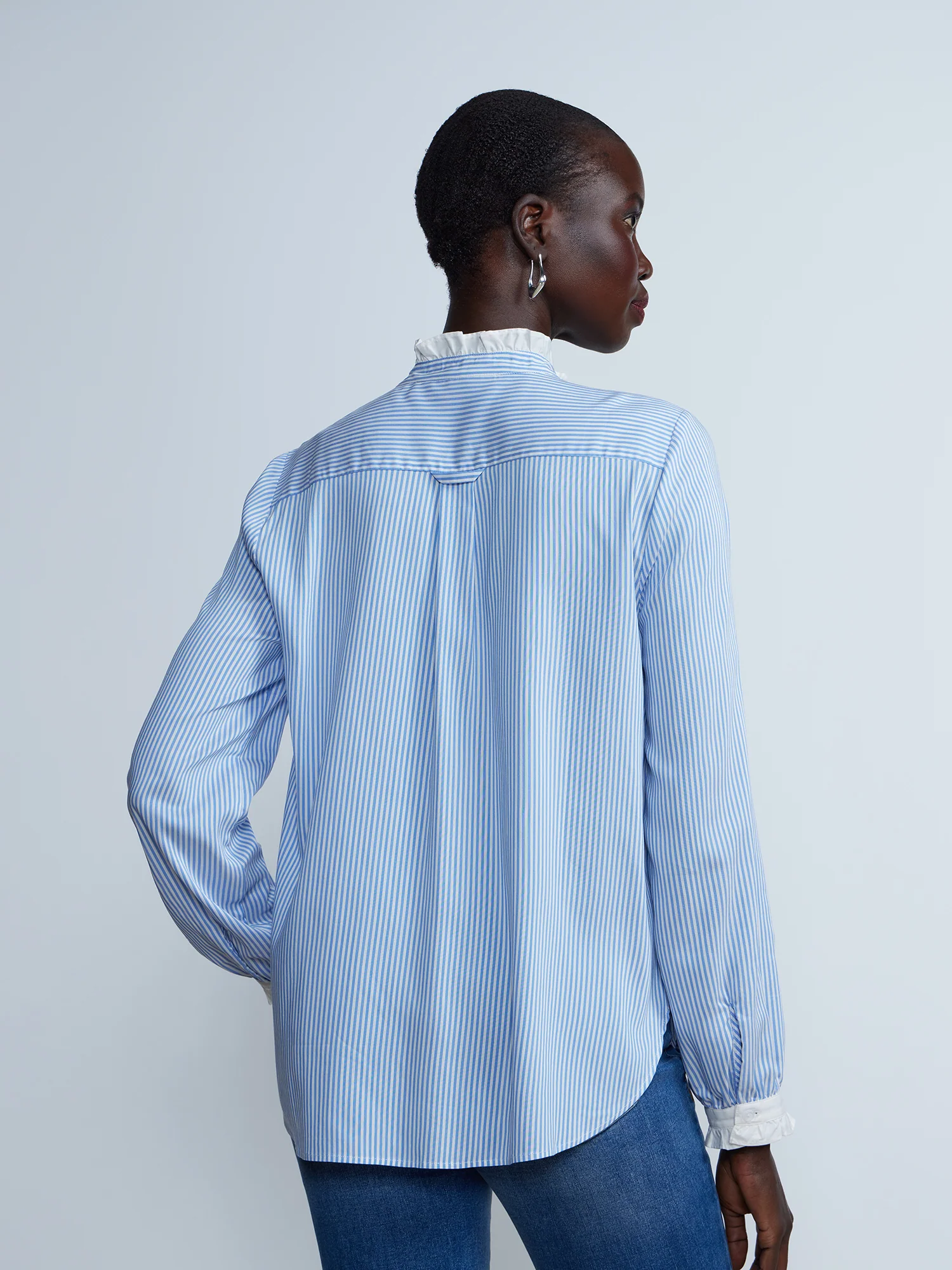 Long Sleeve Contrast Ruffle Button-Front Shirt - Image 3