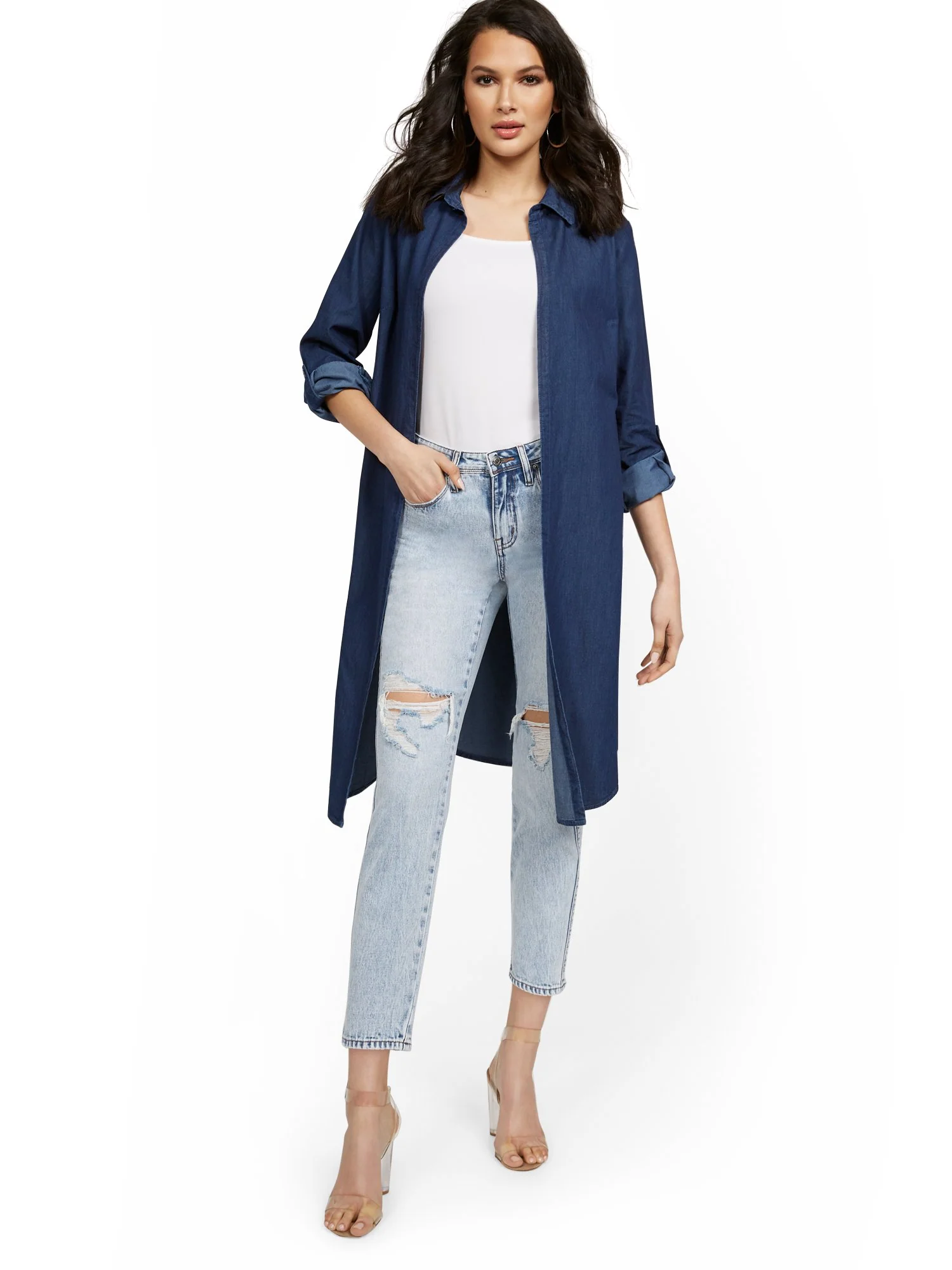 Long-Sleeve Denim Duster - Image 2