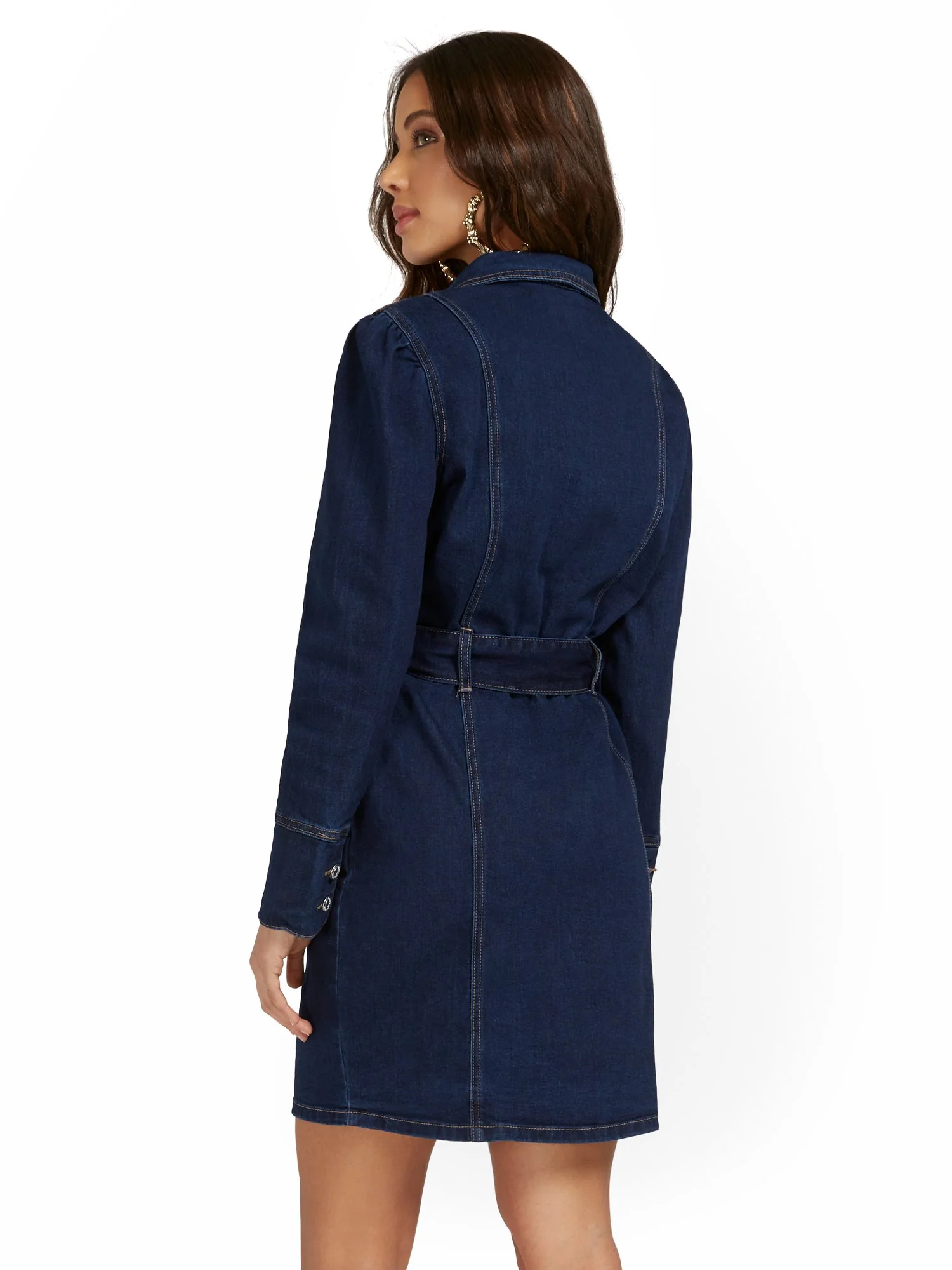 Long-Sleeve Denim Shirtdress - Image 3