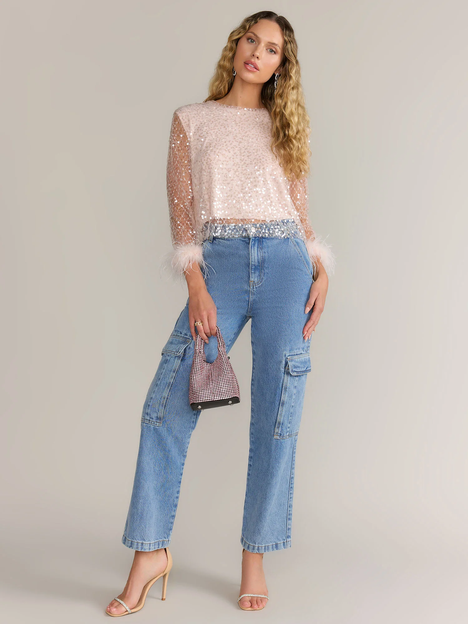 Sans Souci Long Sleeve Feather Cuff Sequin Top - Brands We Love - Image 2