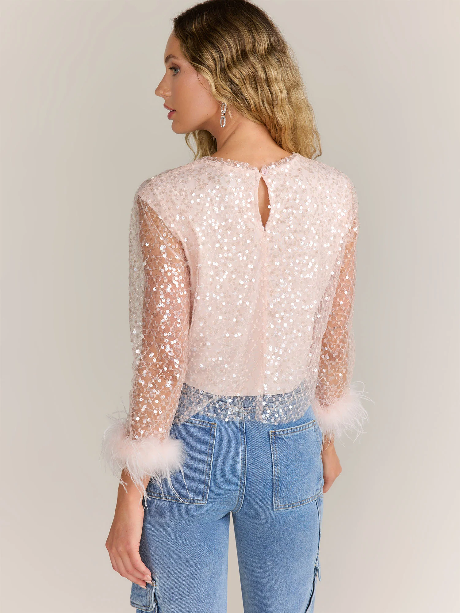 Sans Souci Long Sleeve Feather Cuff Sequin Top - Brands We Love - Image 4