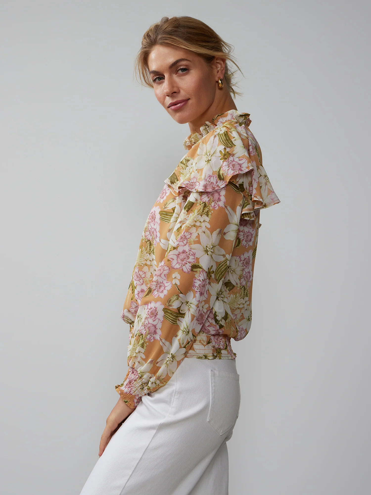 Long Sleeve Floral Mock Neck Top - Image 2
