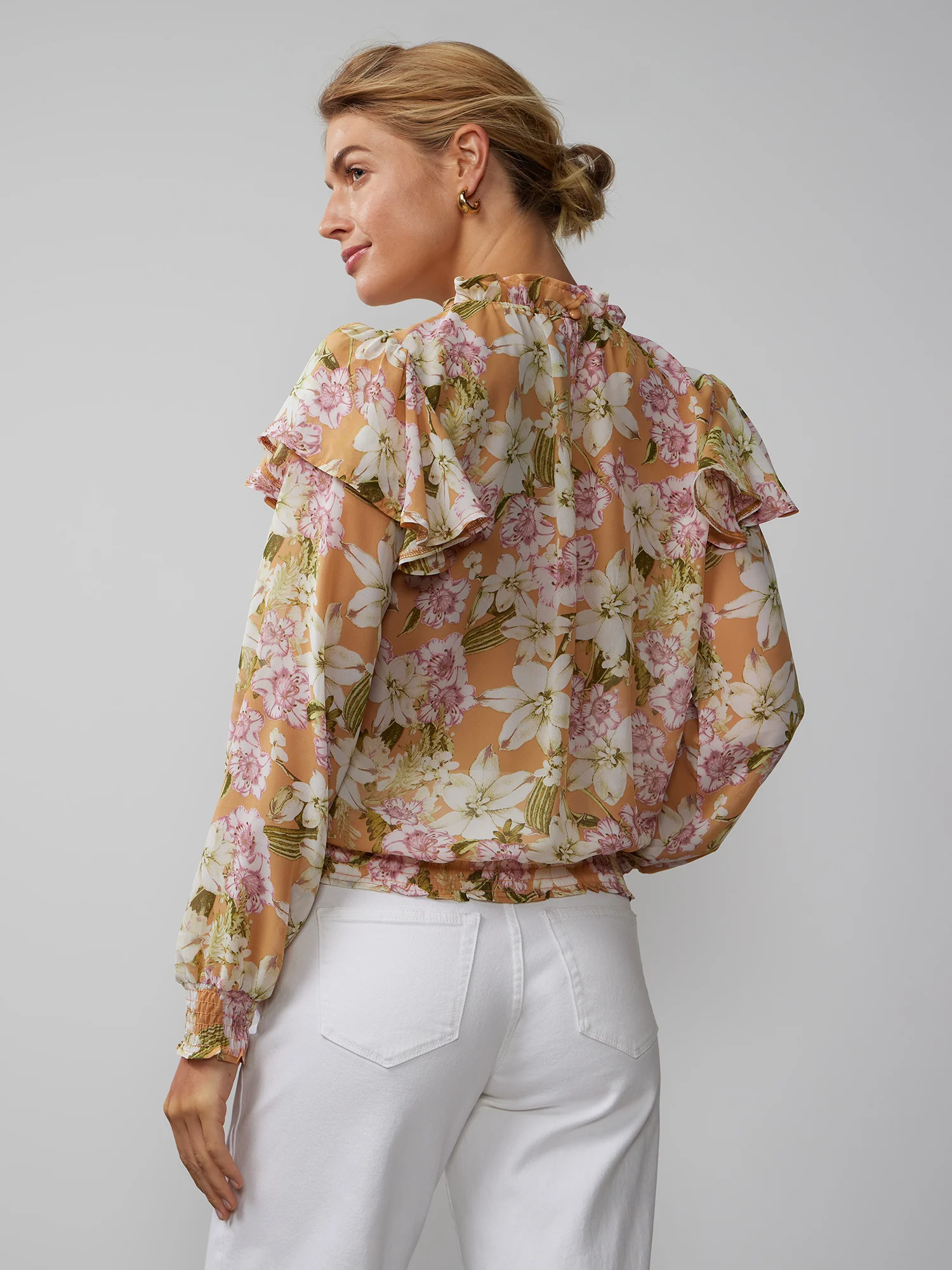 Long Sleeve Floral Mock Neck Top - Image 3
