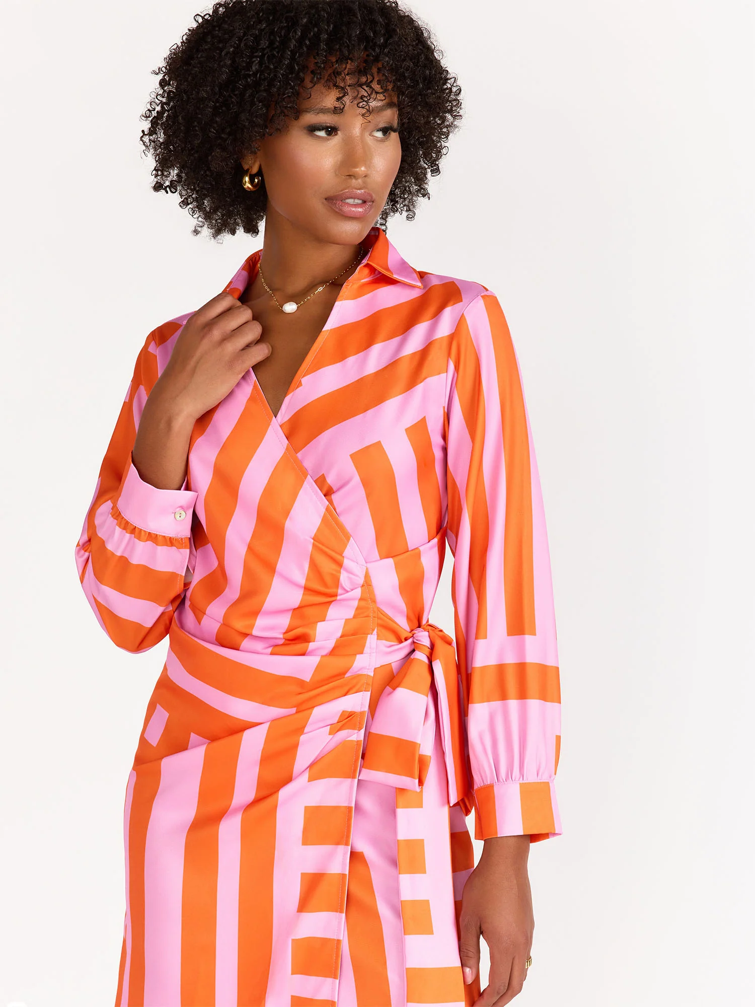 Long-Sleeve Geo Stripe Wrap Dress - Dreamer - Image 3
