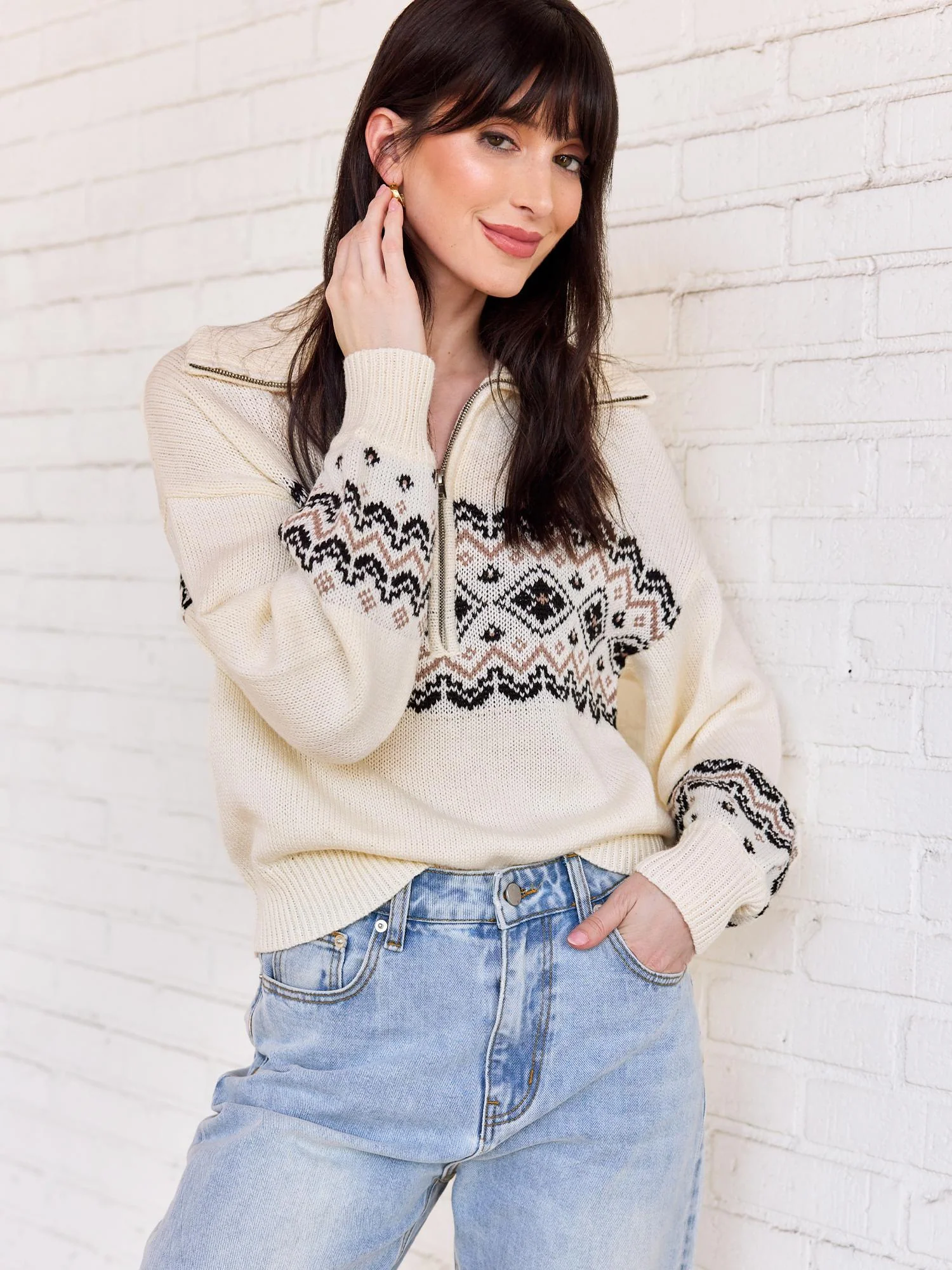 Edgemine Long-Sleeve Half Zip Fair Isle Pullover - Brands We Love - Image 2