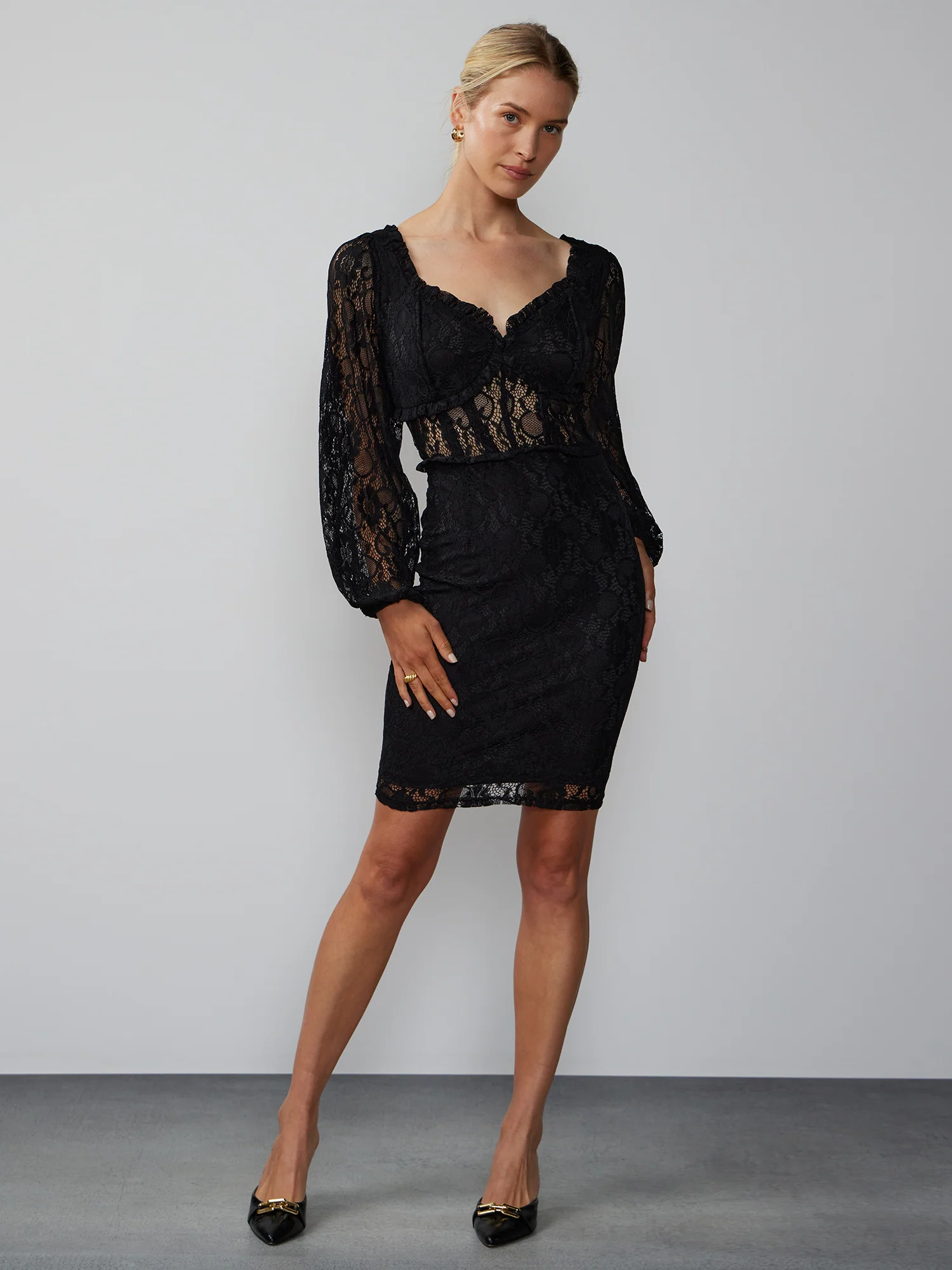Long Sleeve Lace Bustier Mini Dress