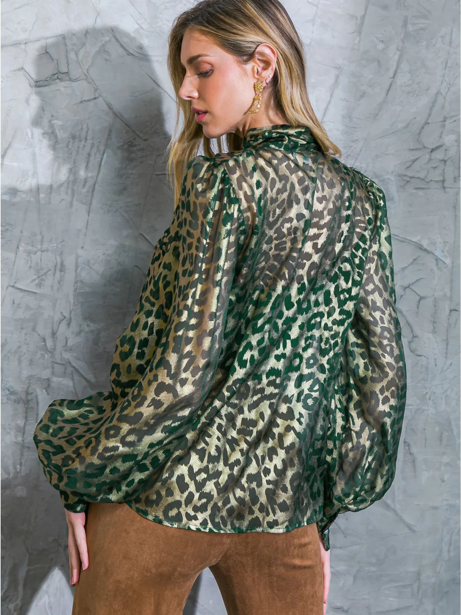 Flying Tomato Long Sleeve Leopard Foil Bow Blouse - Brands We Love - Image 4