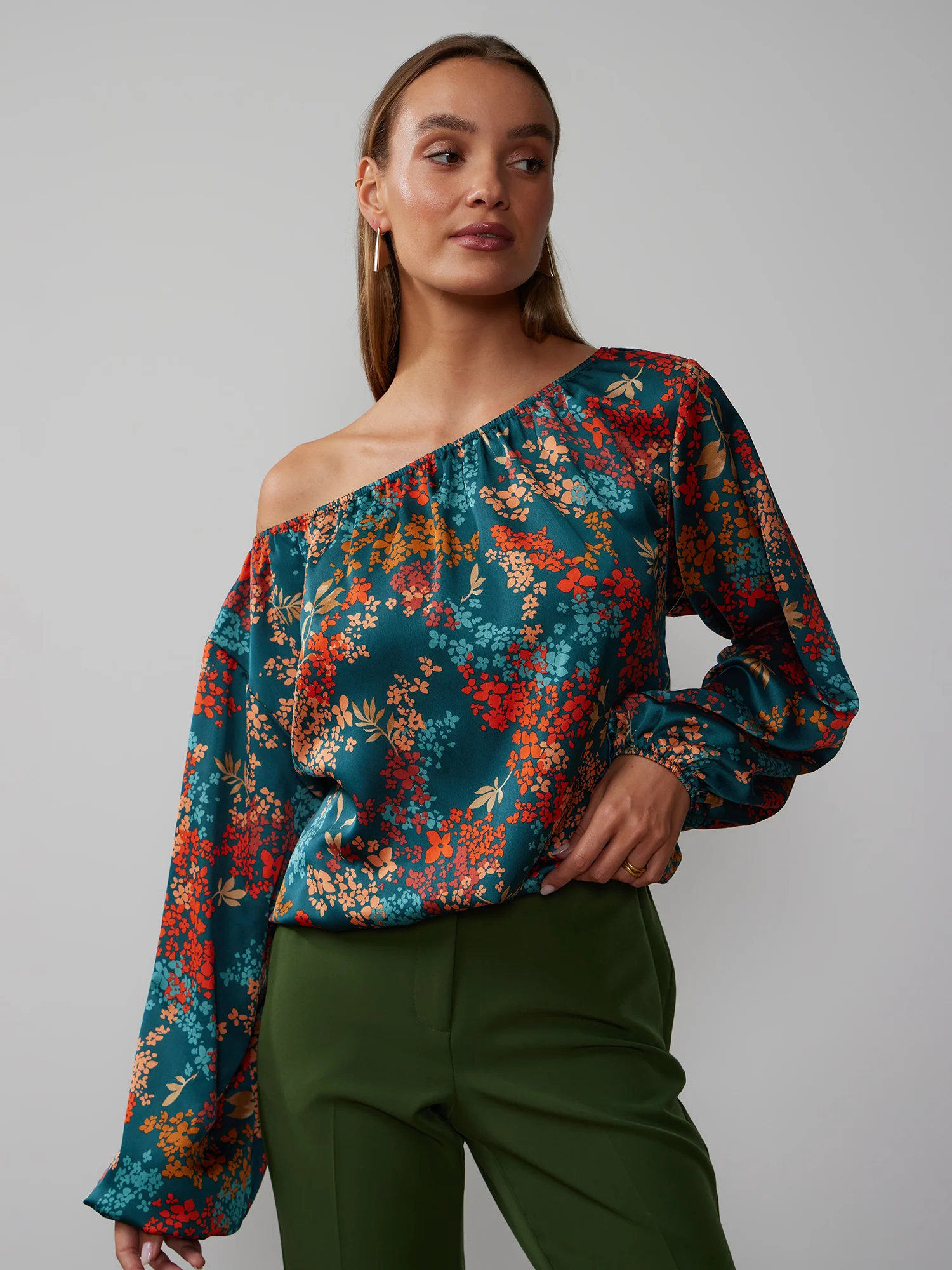 Long Sleeve Off The Shoulder Floral Top - Image 6