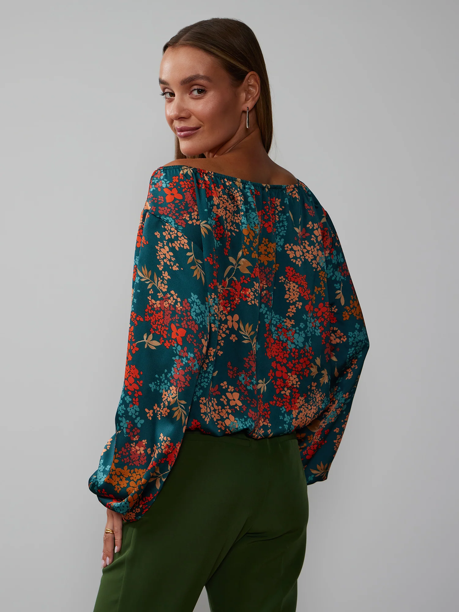 Long Sleeve Off The Shoulder Floral Top - Image 8