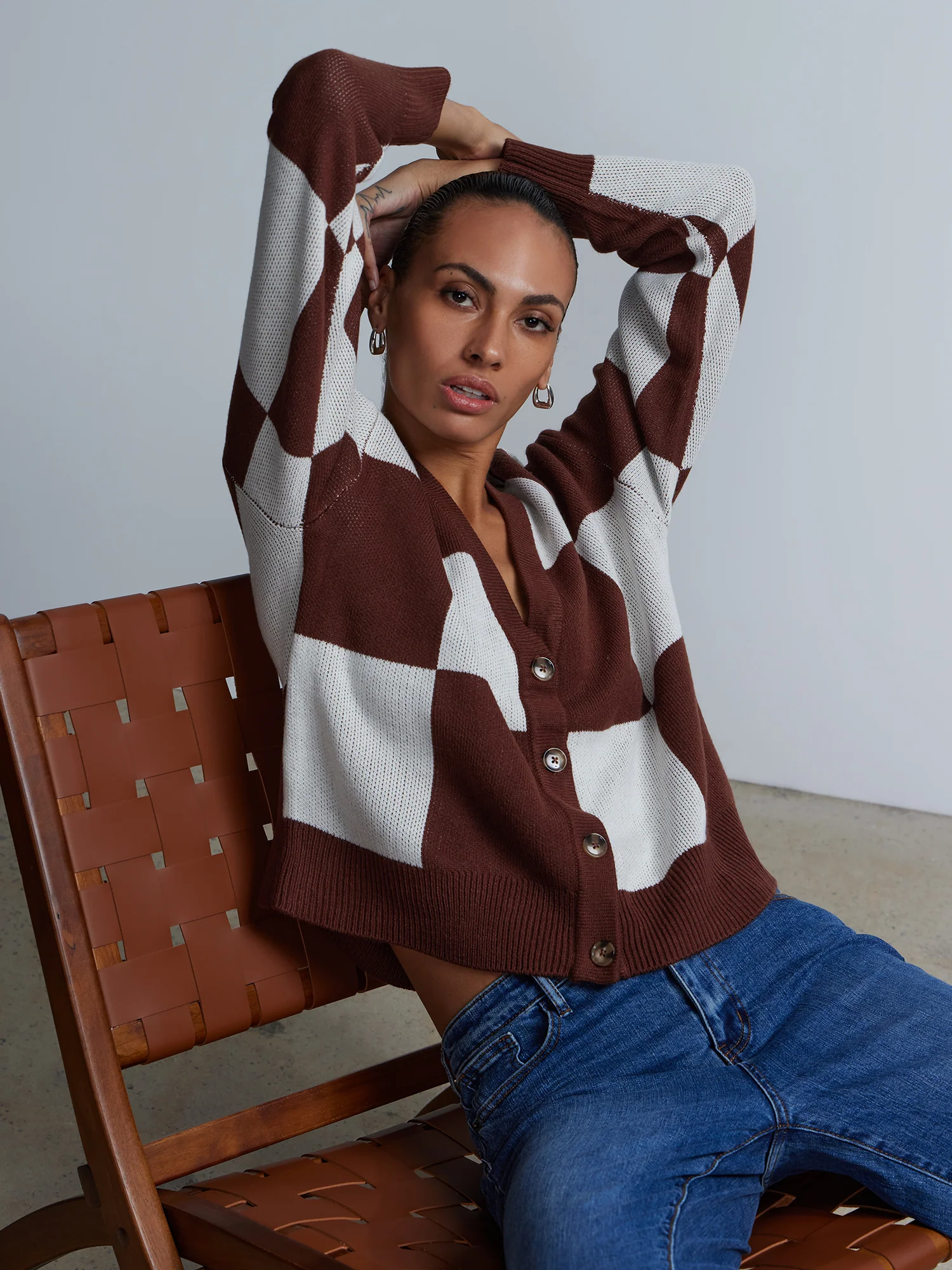 Long Sleeve Plaid Button-Front Cardigan - Image 2