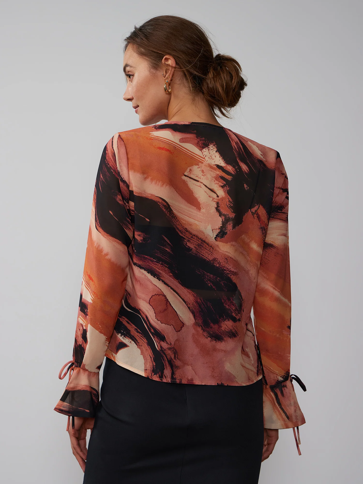 Long Sleeve Printed Chiffon Blouse - Image 3