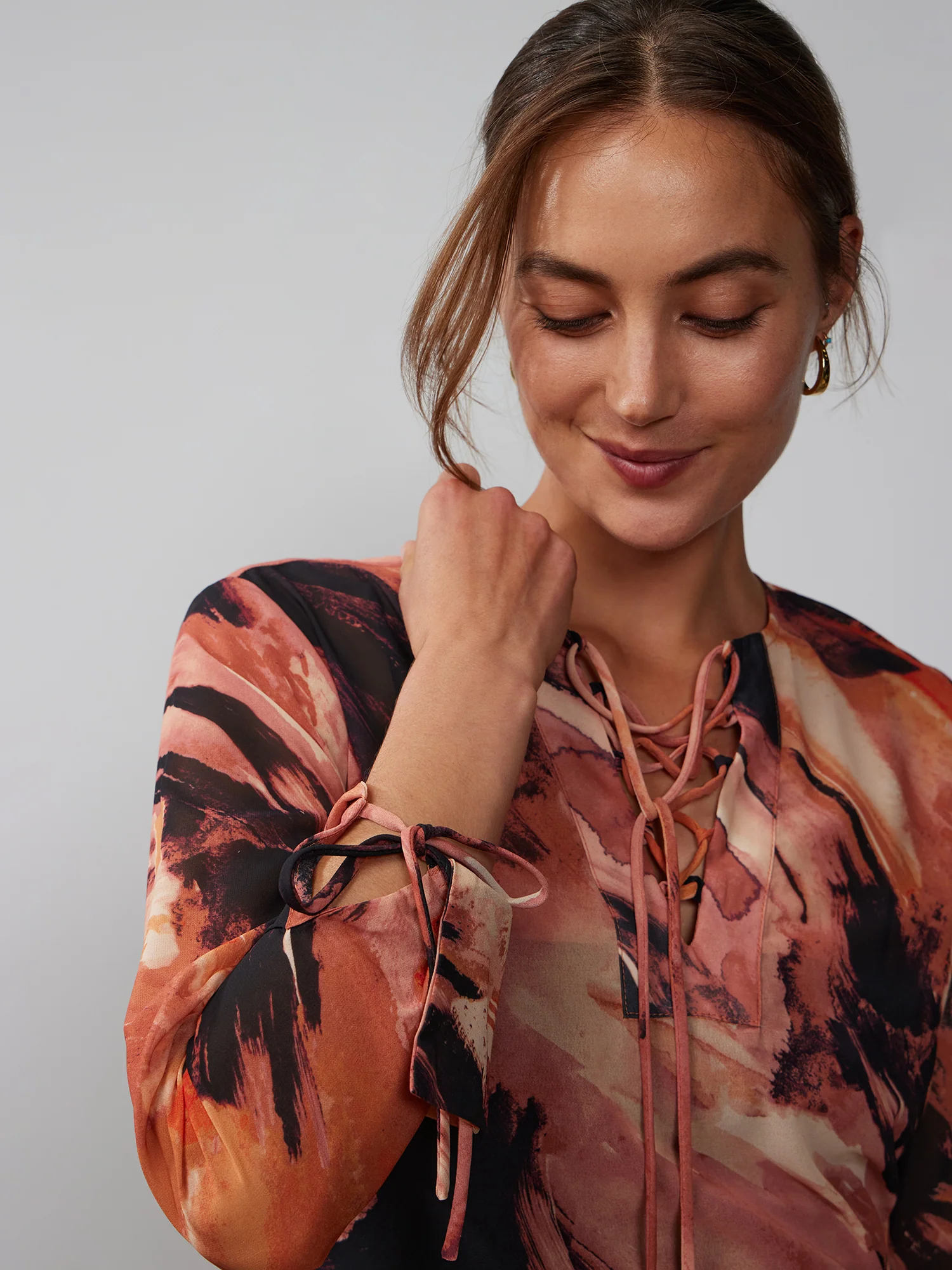 Long Sleeve Printed Chiffon Blouse - Image 4
