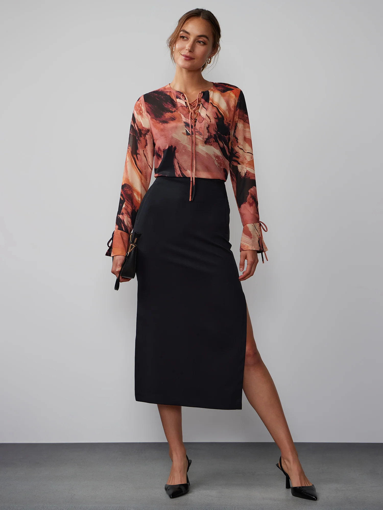 Long Sleeve Printed Chiffon Blouse - Image 5
