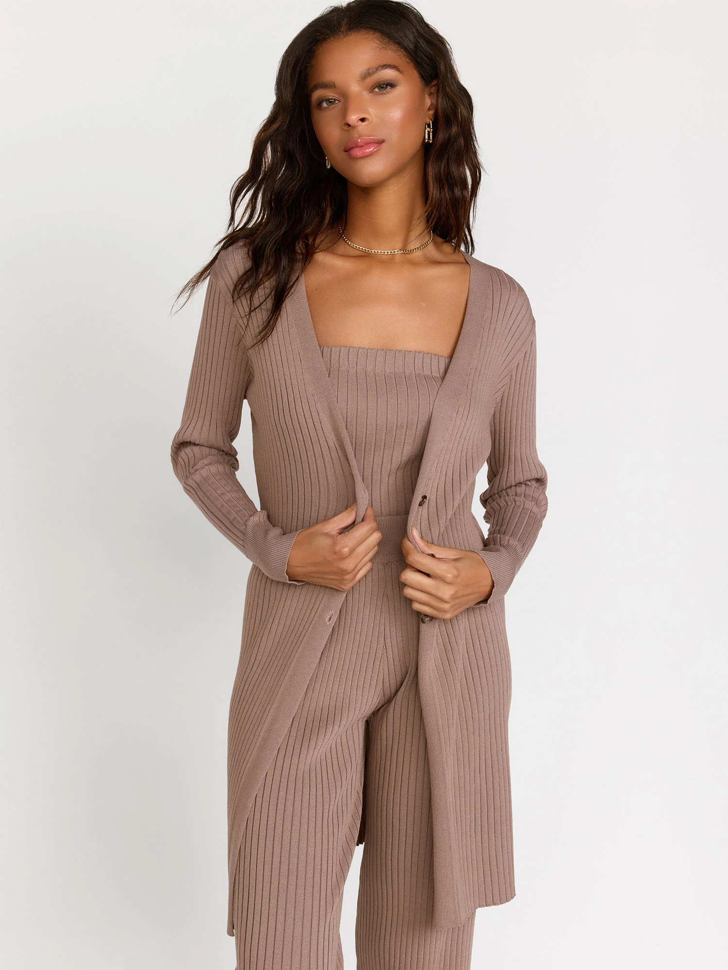 Listicle Long-Sleeve Rib Knit 3-Button Cardigan, Brown - Brands We Love - Image 2