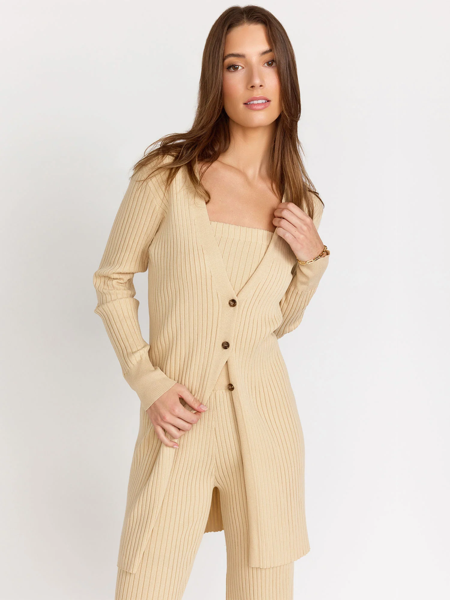 Long Sleeve Rib Knit 3-Button Cardigan - Listicle - Image 2