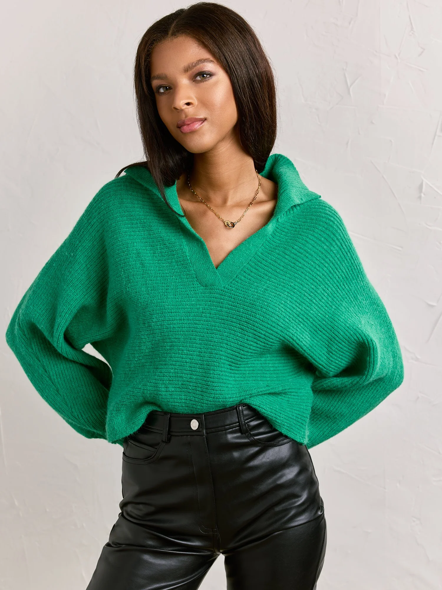 Long-Sleeve Rib Knit Polo Pullover - In The Beginning - Image 8