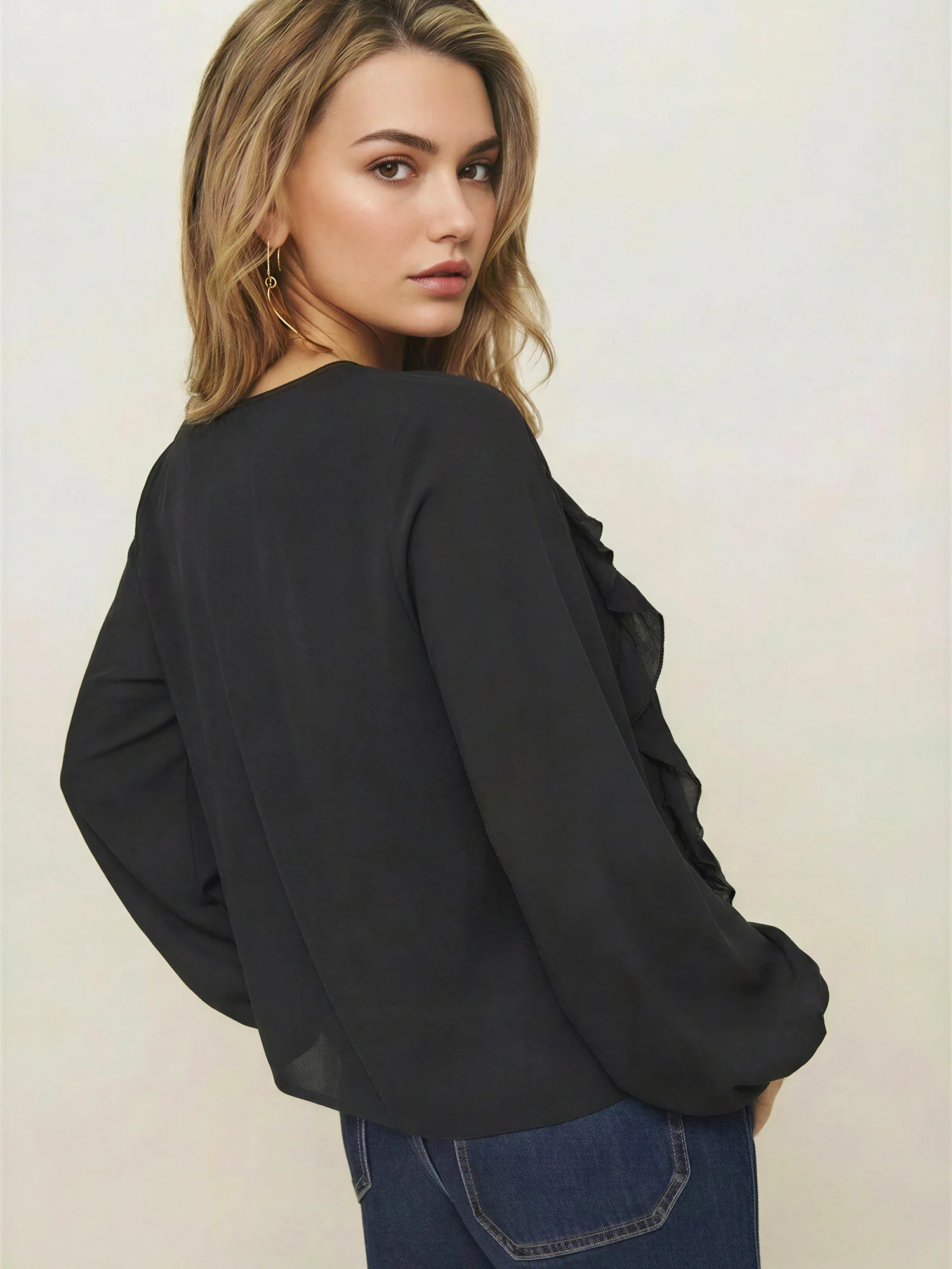 Long Sleeve Ruffle Detail Blouse - Image 3