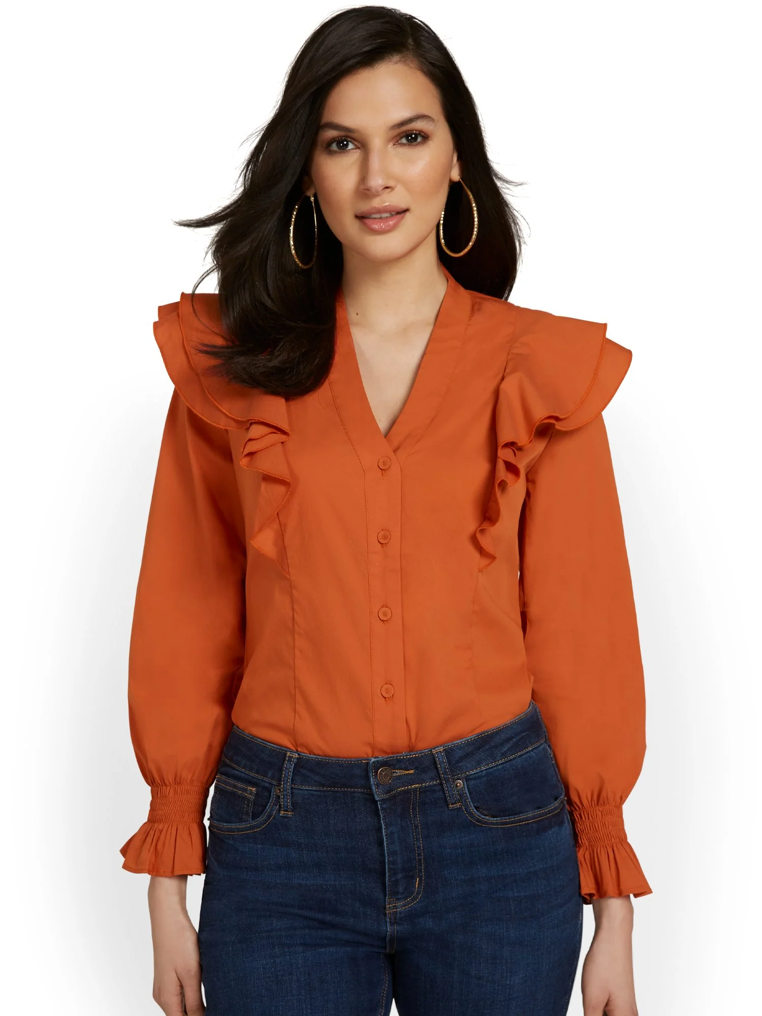 Long-Sleeve Ruffle Poplin Top - Image 5