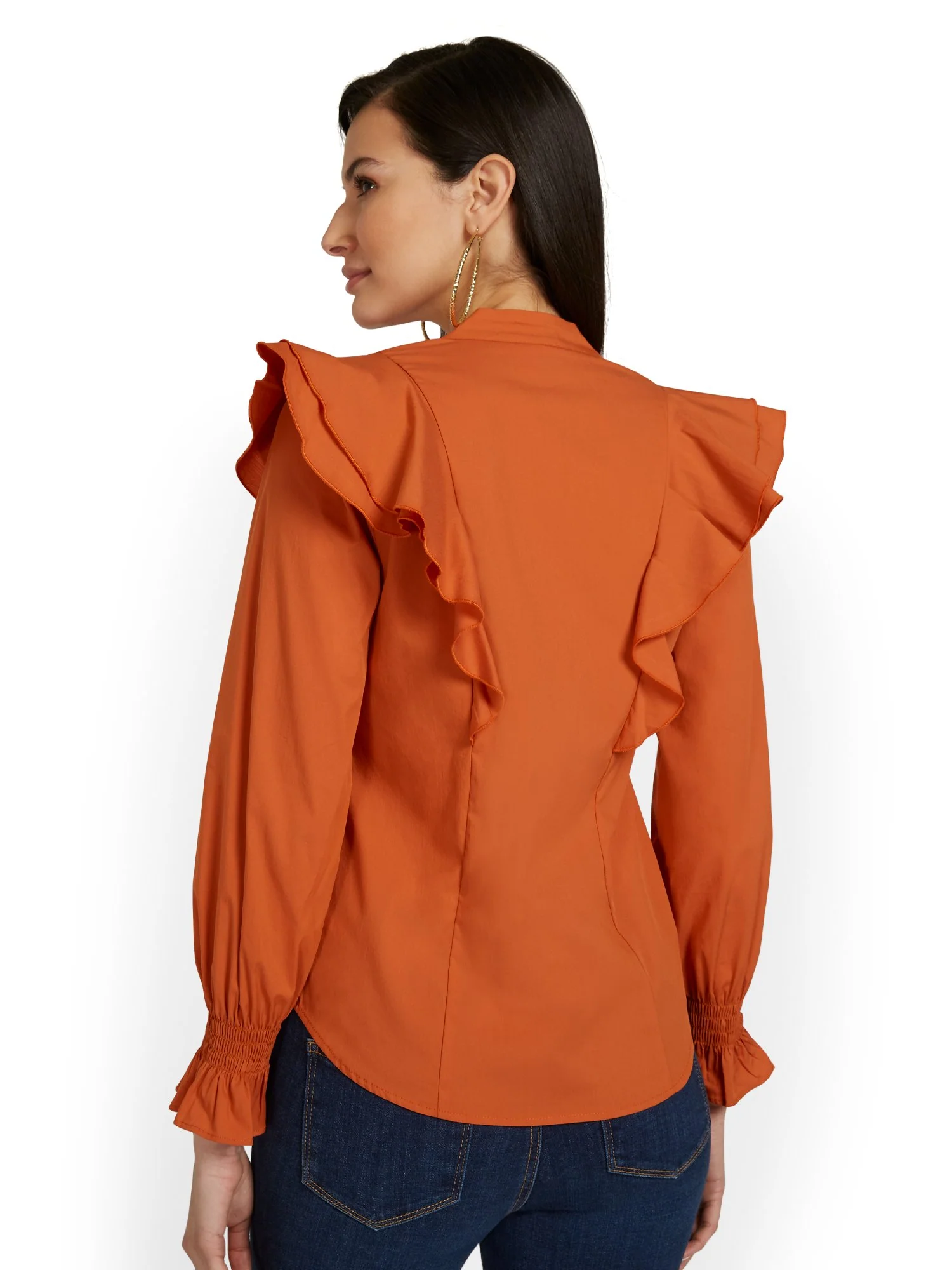 Long-Sleeve Ruffle Poplin Top - Image 6