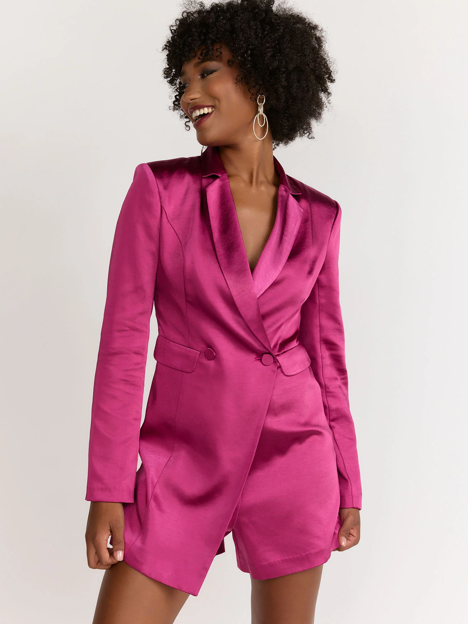 Endless Rose Long Sleeve Satin Blazer Romper - Brands We Love