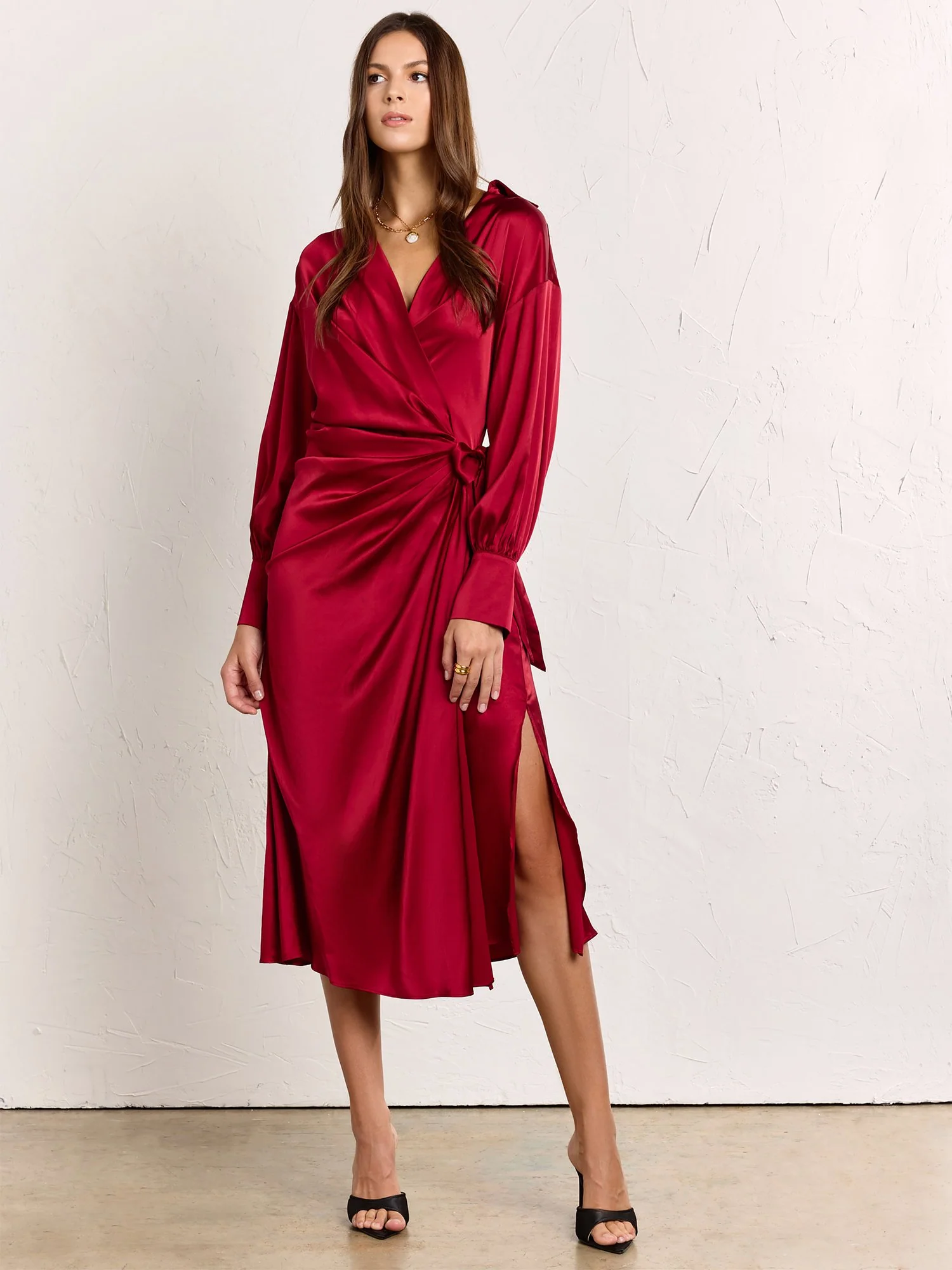 Long-Sleeve Satin Wrap Dress - In The Beginning - Image 2