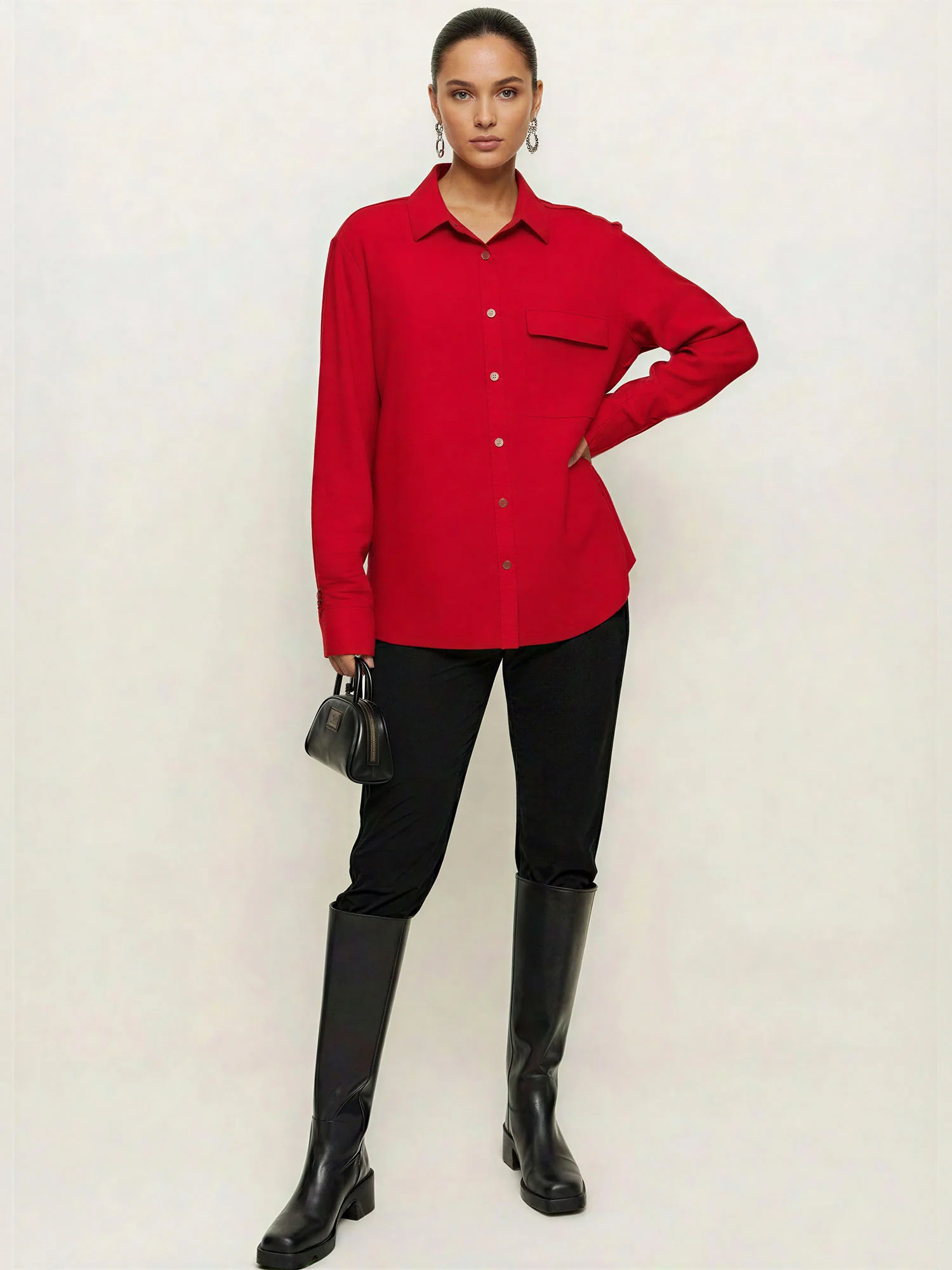 Long Sleeve Single Pocket Button Down Shirt - Image 5