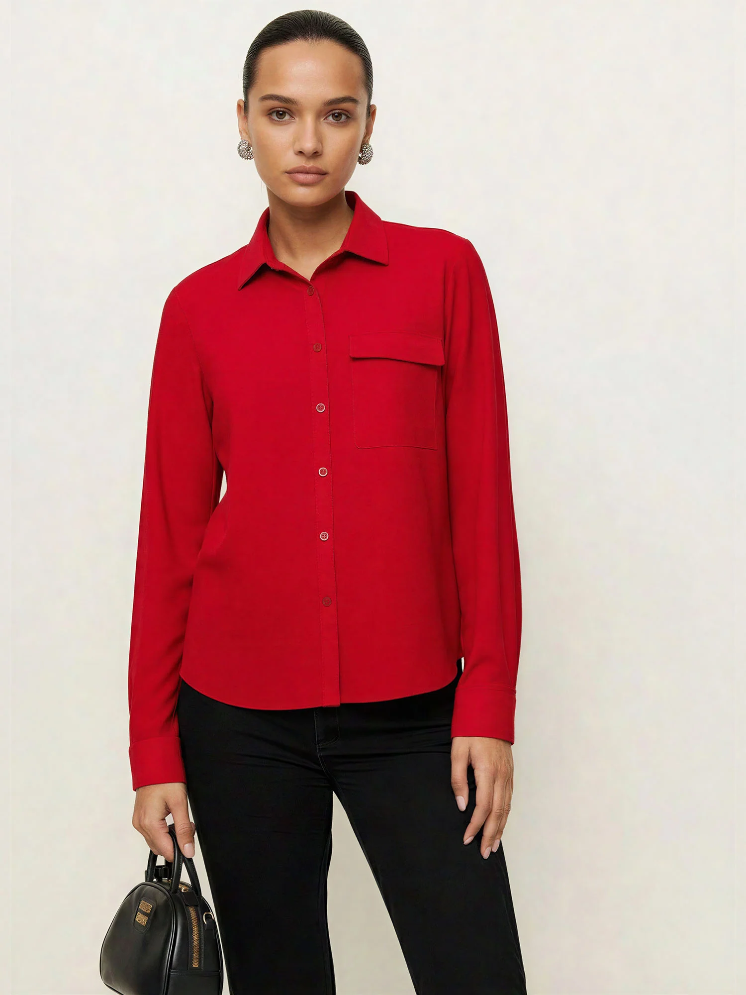 Long Sleeve Single Pocket Button Down Shirt - Image 7