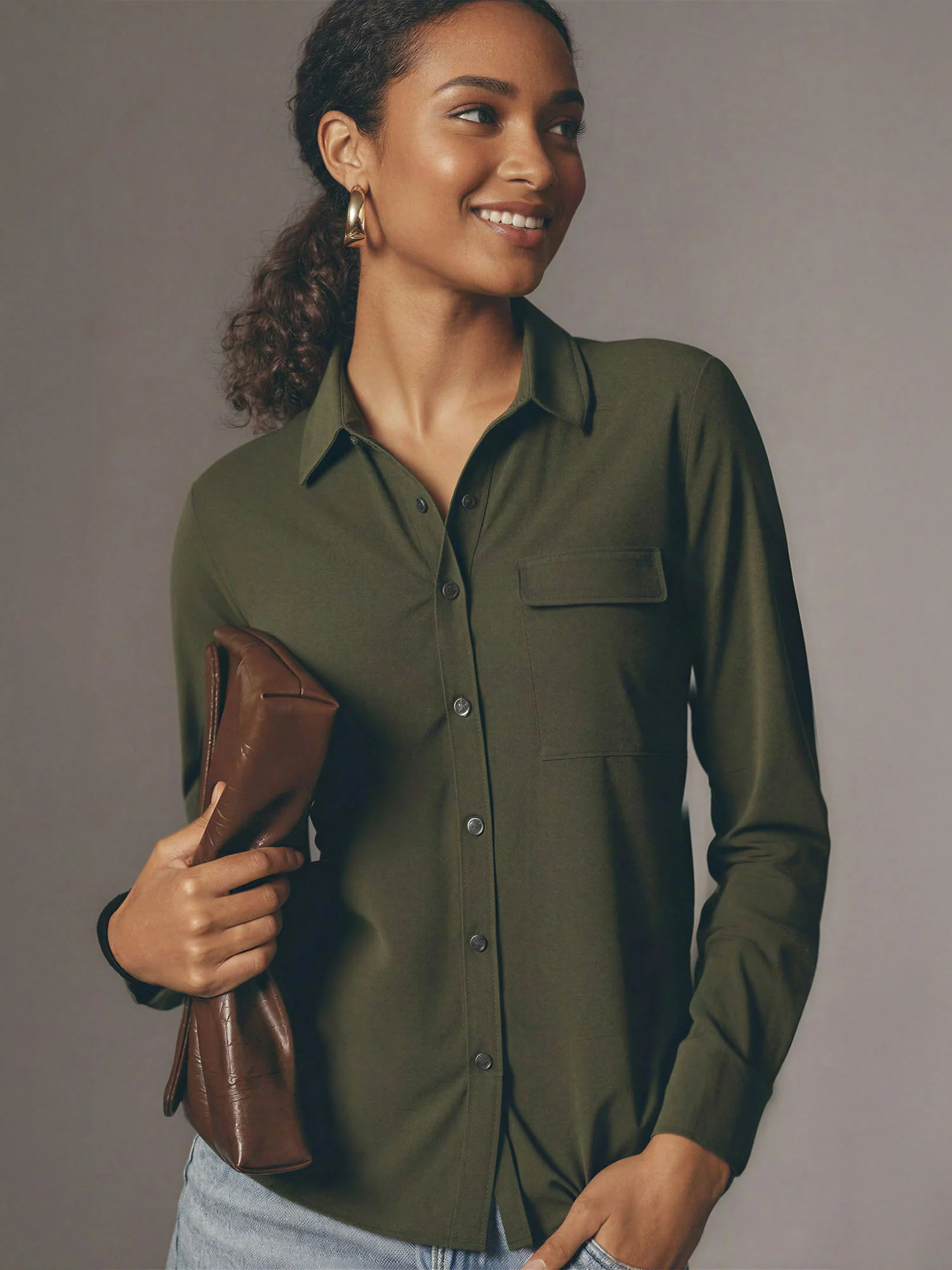 Long Sleeve Single Pocket Button Down Shirt - Image 9