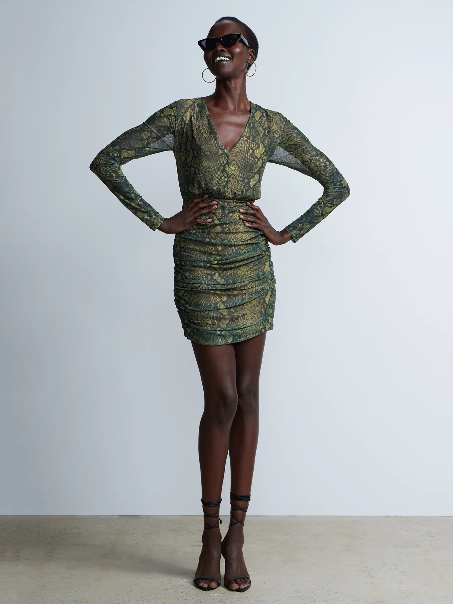 Long Sleeve Snake Print Mini Dress
