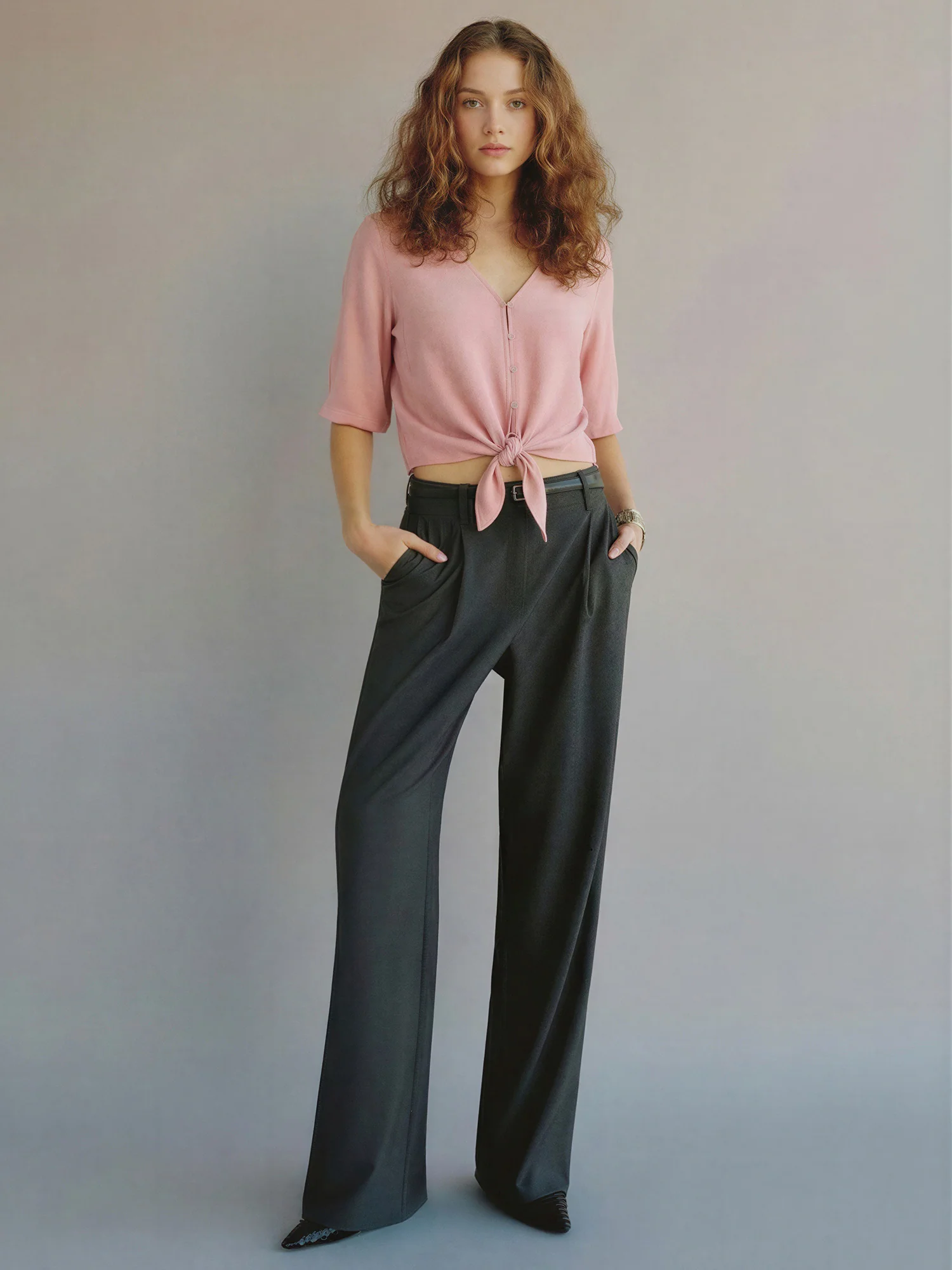 Long Sleeve Tie Front Blouse - Image 7