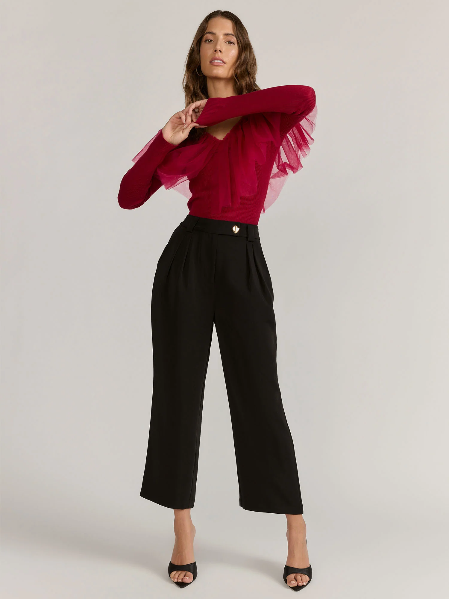 English Factory Long Sleeve V-Neck Tulle Sweater - Brands We Love - Image 2