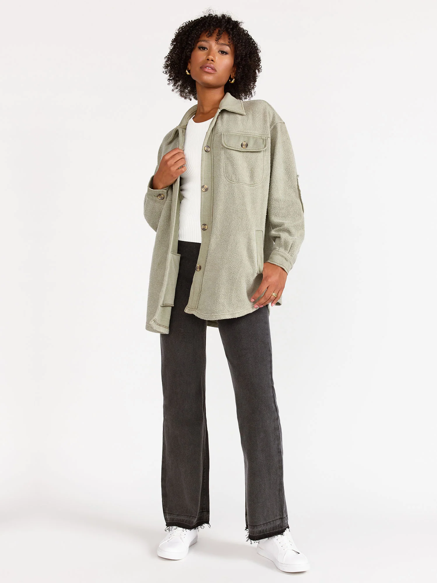 Long-Sleeve Washed Fleece Shacket - Stoosh - Image 3