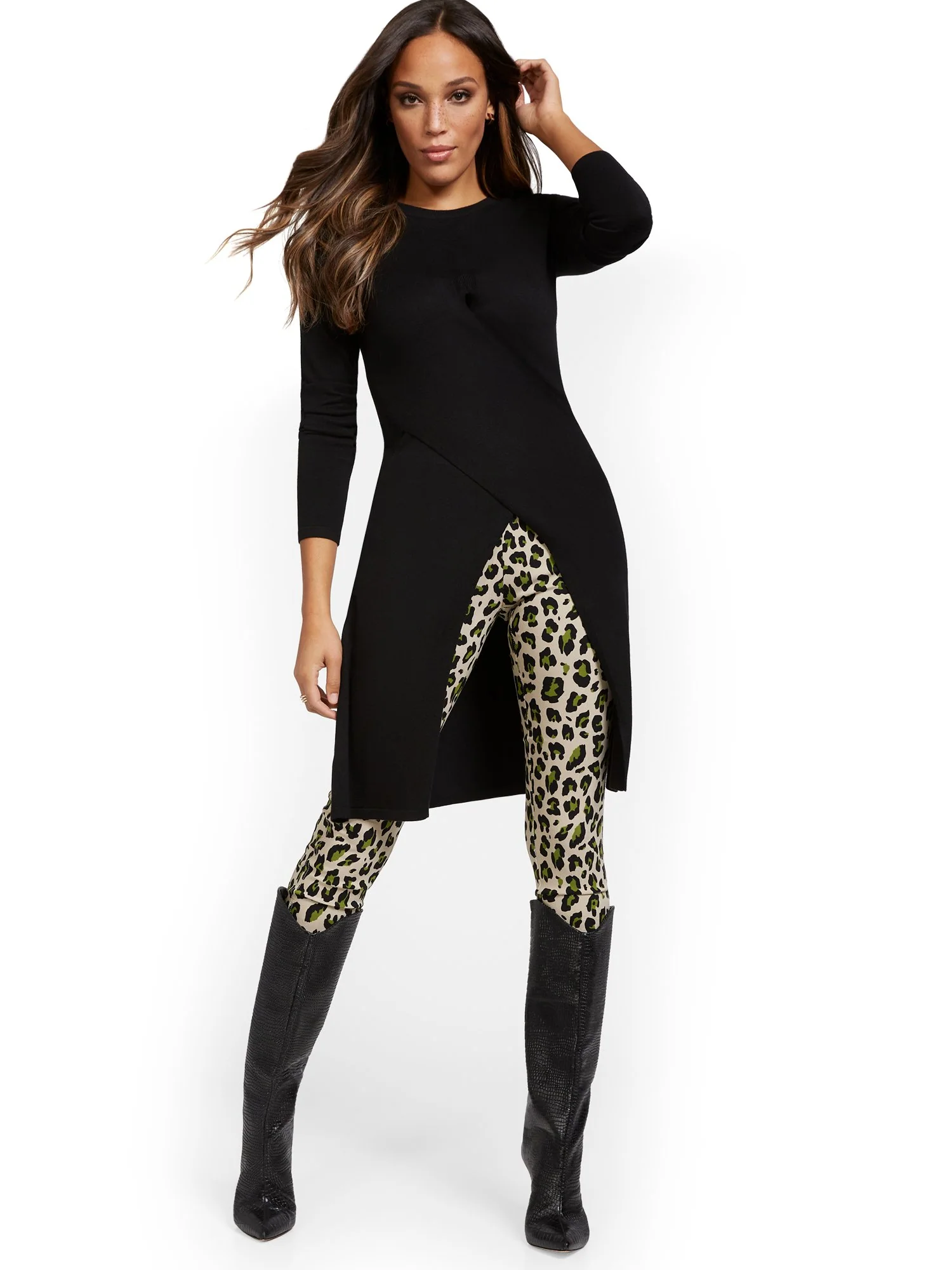 Longline Slit-Hem Pullover Sweater - Image 2