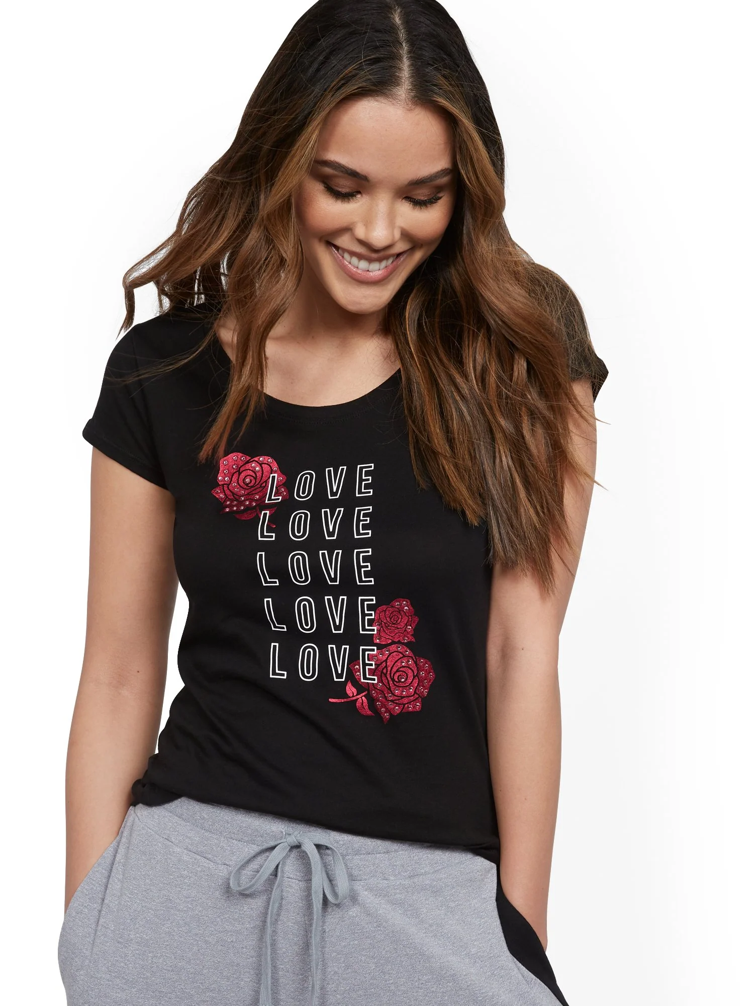 'Love' Metallic-Foil Rose Tee
