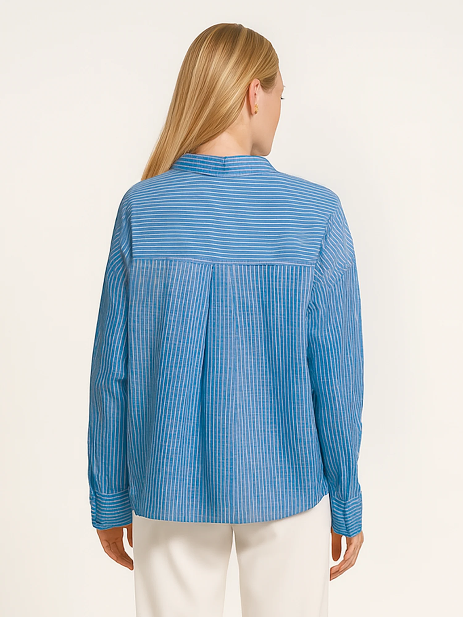 Long Sleeve Striped Collared Linen Blend Button Down Shirt - Image 7