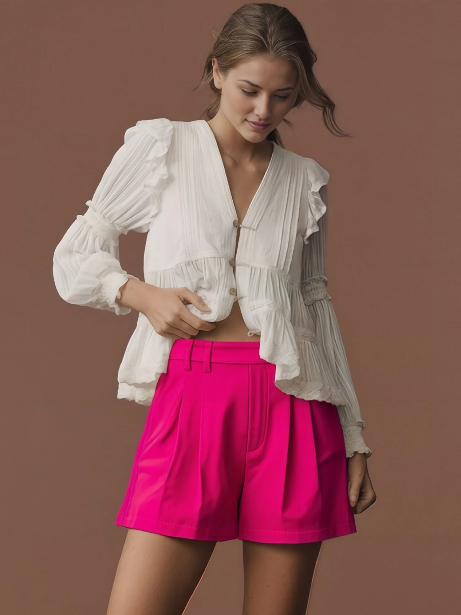 Loose Fit Pleated Linen Shorts - Image 11