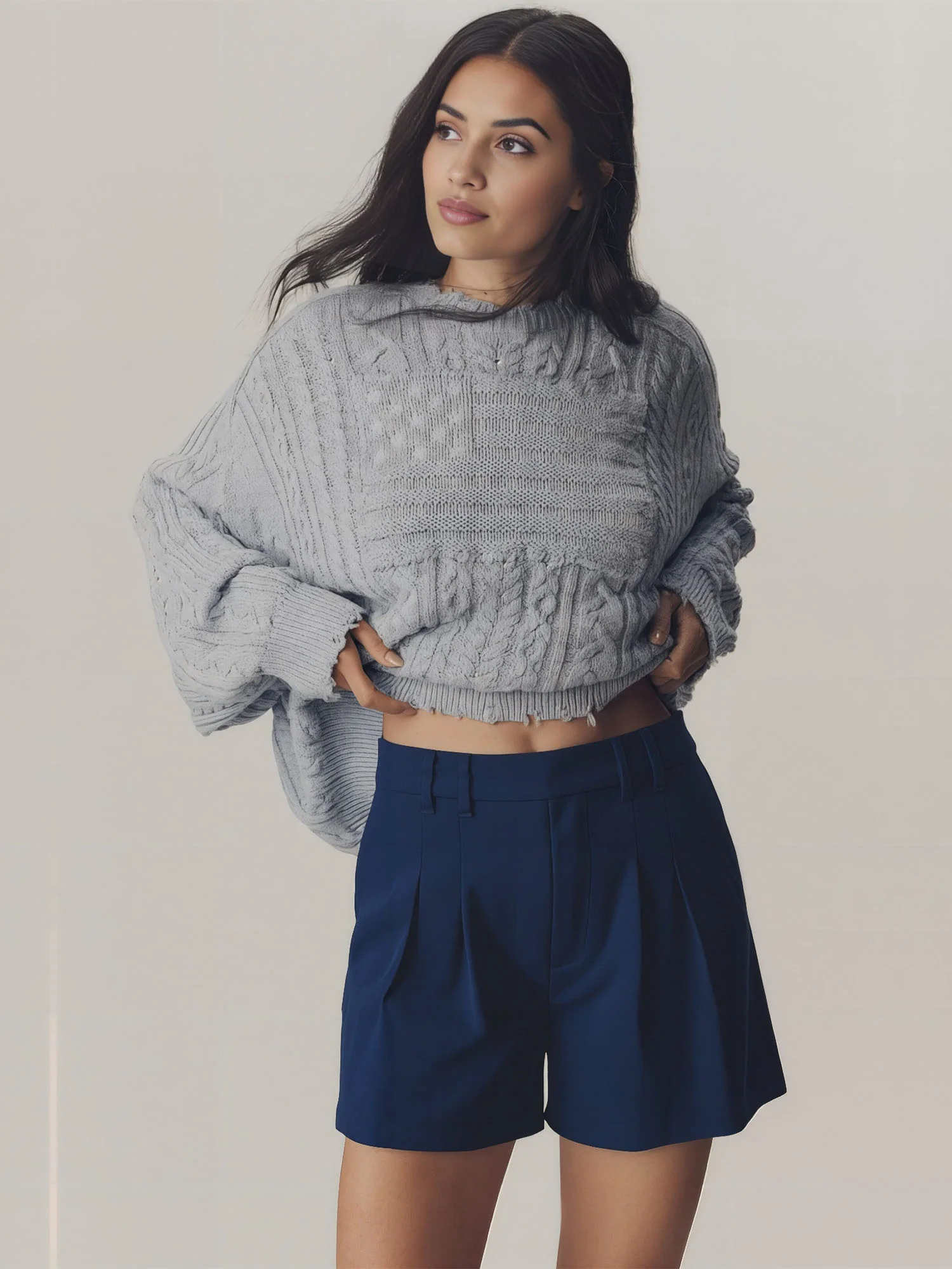 Loose Fit Pleated Linen Shorts - Image 17