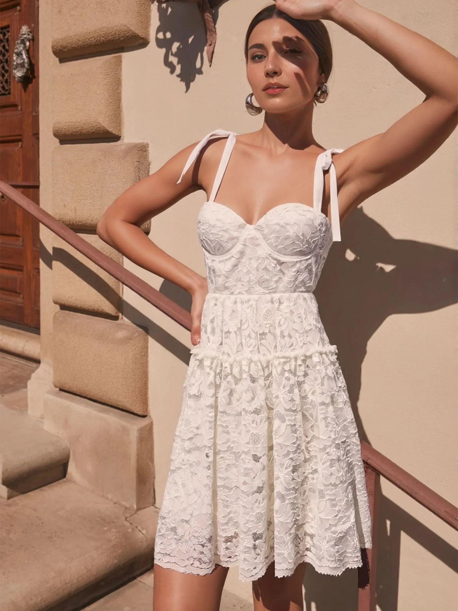 Lace Shoulder Tie Dress