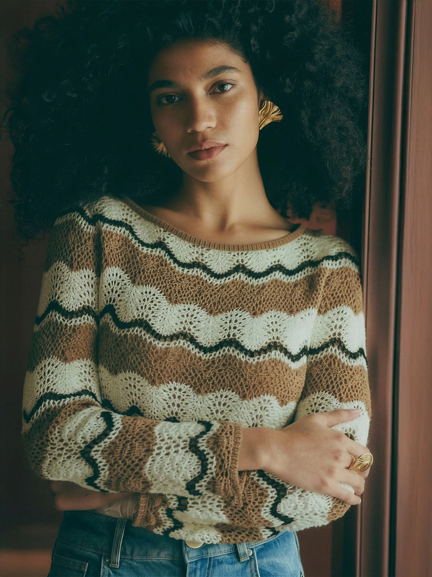 Boatneck Crochet Stripe Sweater - Image 6