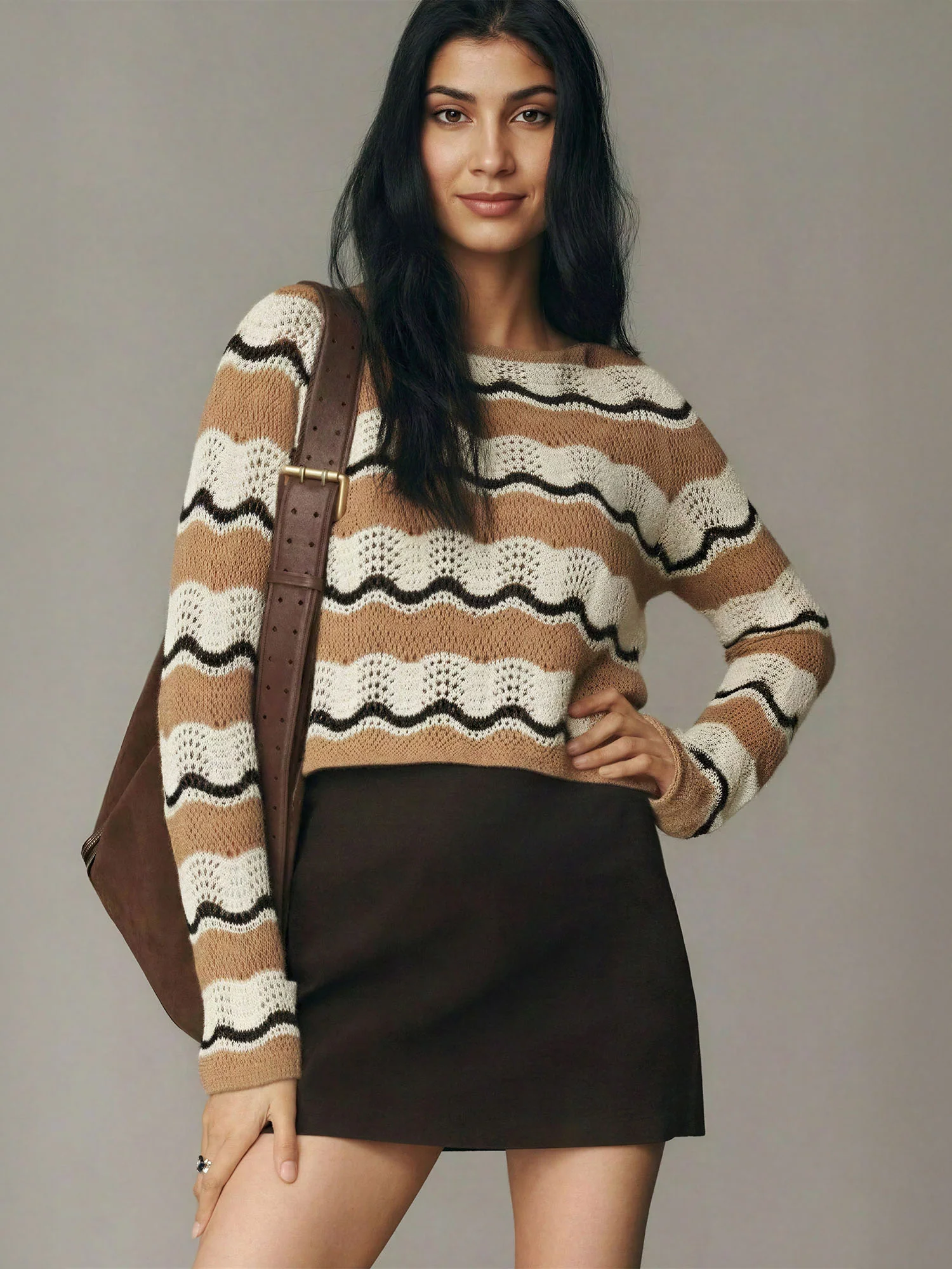 Boatneck Crochet Stripe Sweater - Image 8