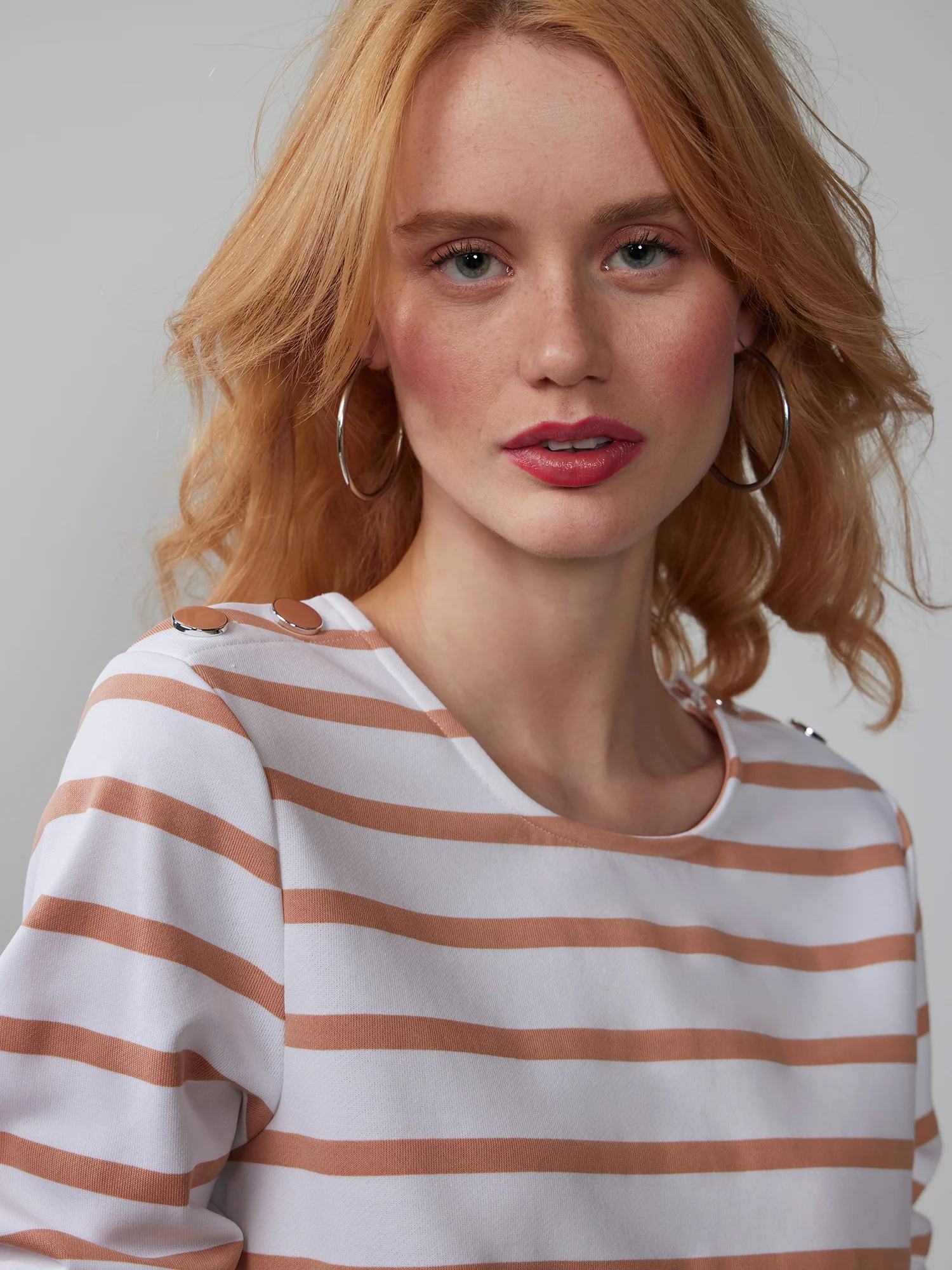 Long Sleeve Button Shoulder Striped Top - Image 14