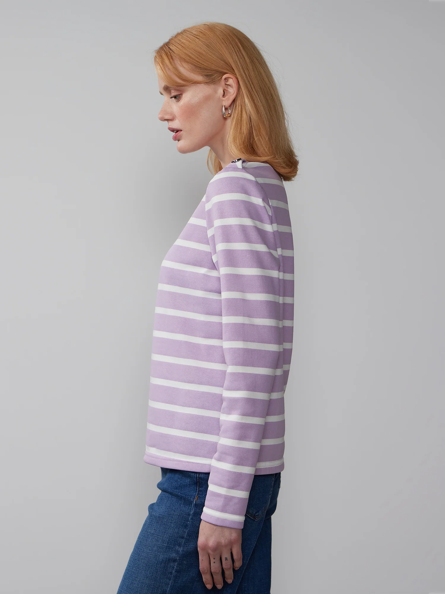 Long Sleeve Button Shoulder Striped Top - Image 7