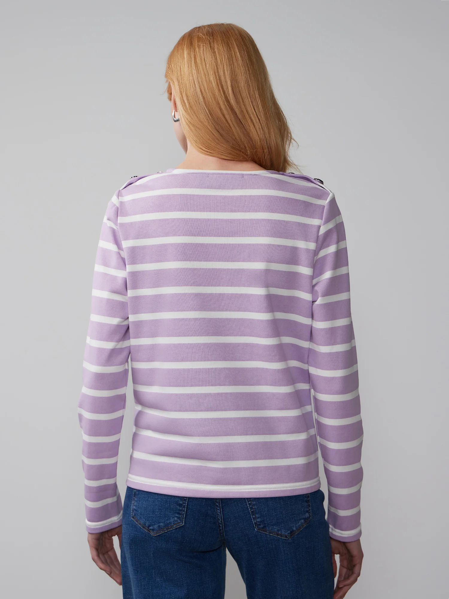 Long Sleeve Button Shoulder Striped Top - Image 8