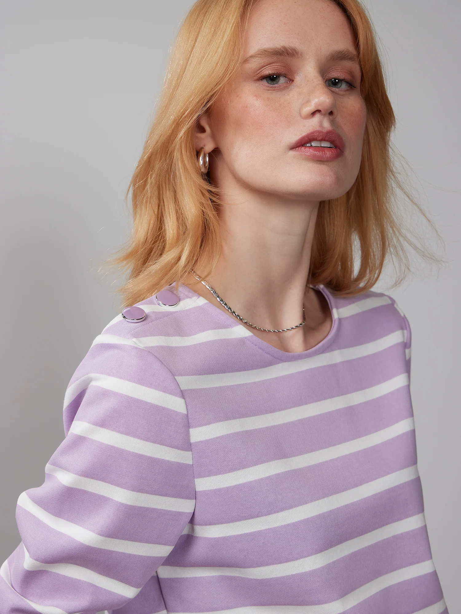 Long Sleeve Button Shoulder Striped Top - Image 9